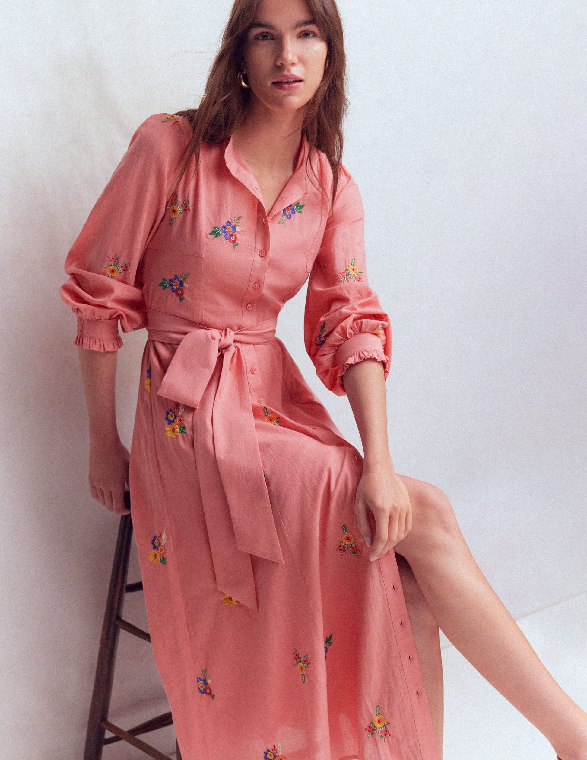 Embroidered Shirt Dress-Pink Embroidery-4