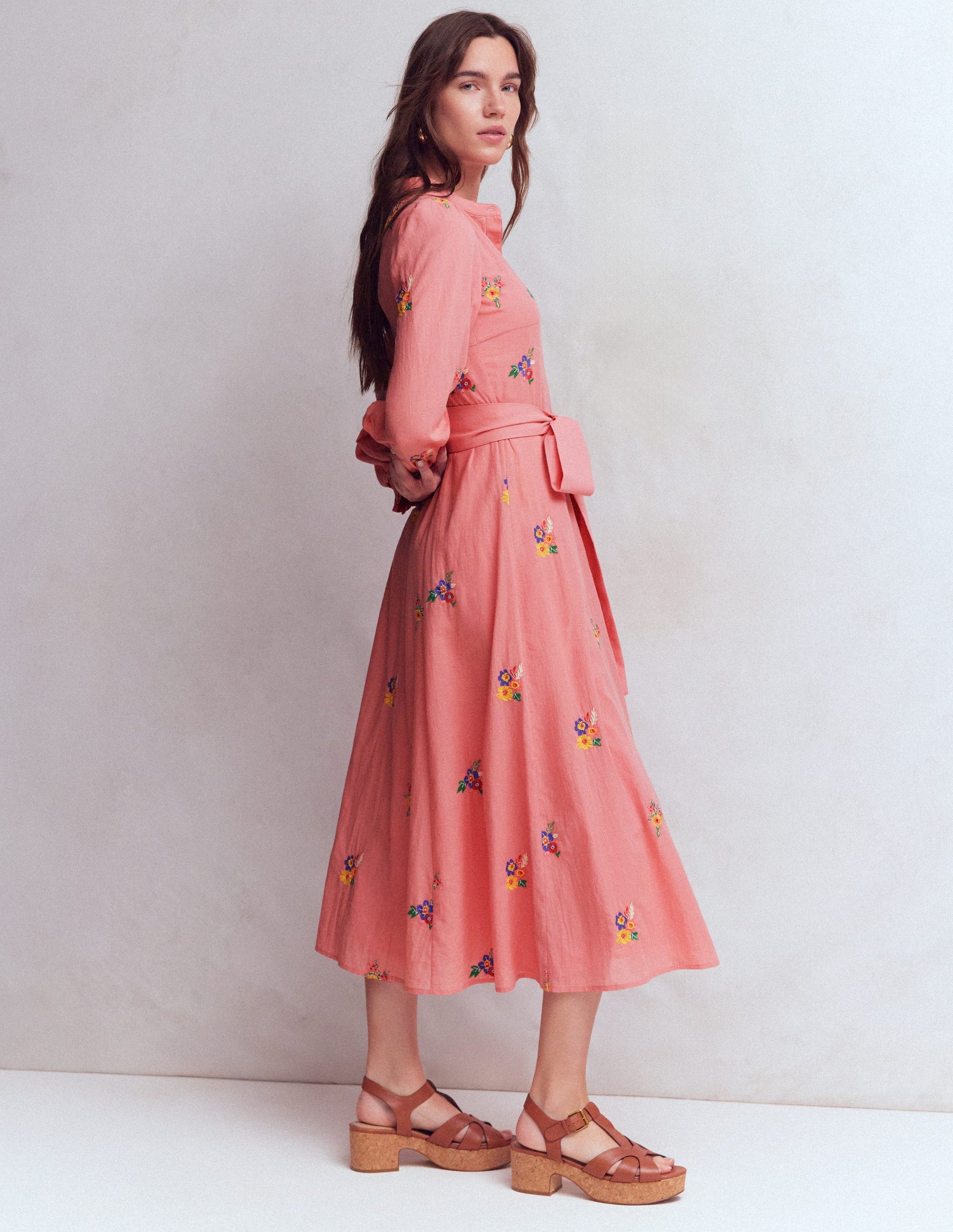 Embroidered Shirt Dress-Pink Embroidery-5