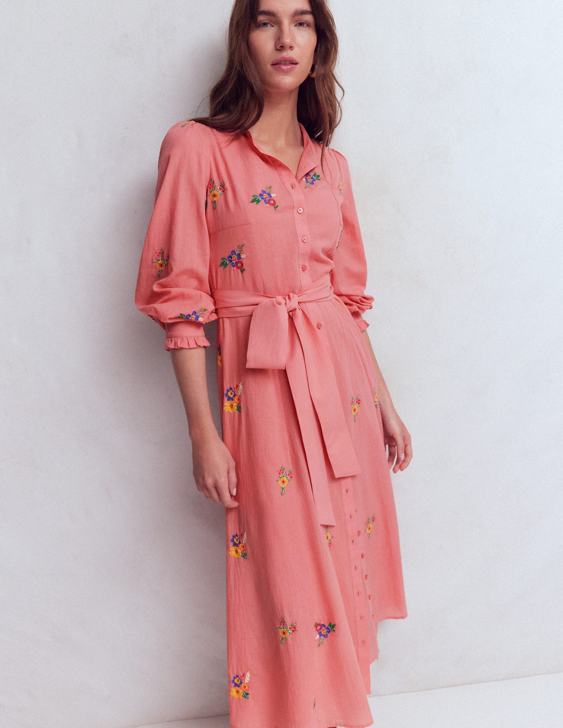 Embroidered Shirt Dress-Pink Embroidery-6
