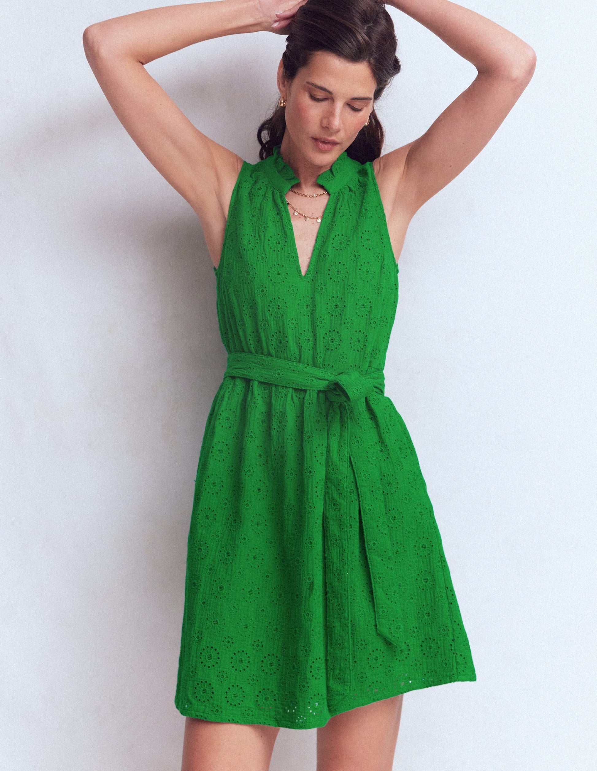 Viv Double Cloth Short Dress-Highland Green Broderie-1