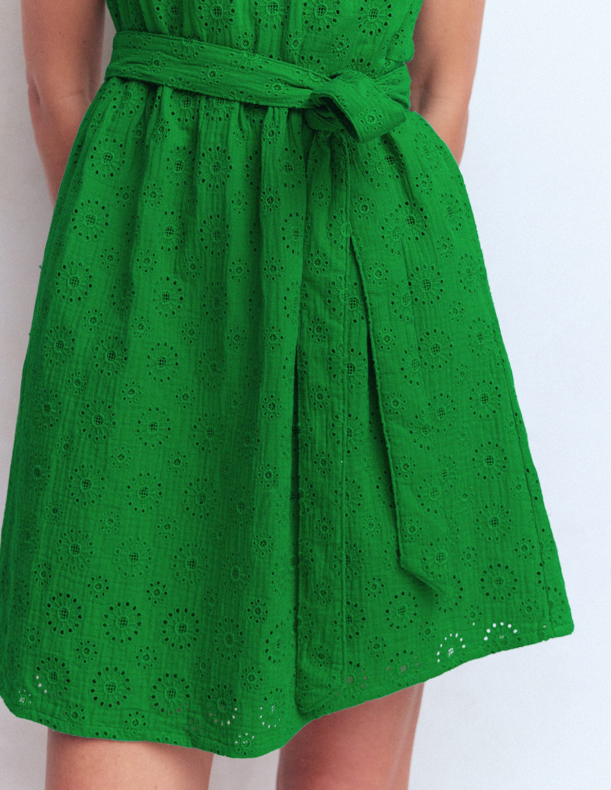 Viv Double Cloth Short Dress-Highland Green Broderie-2