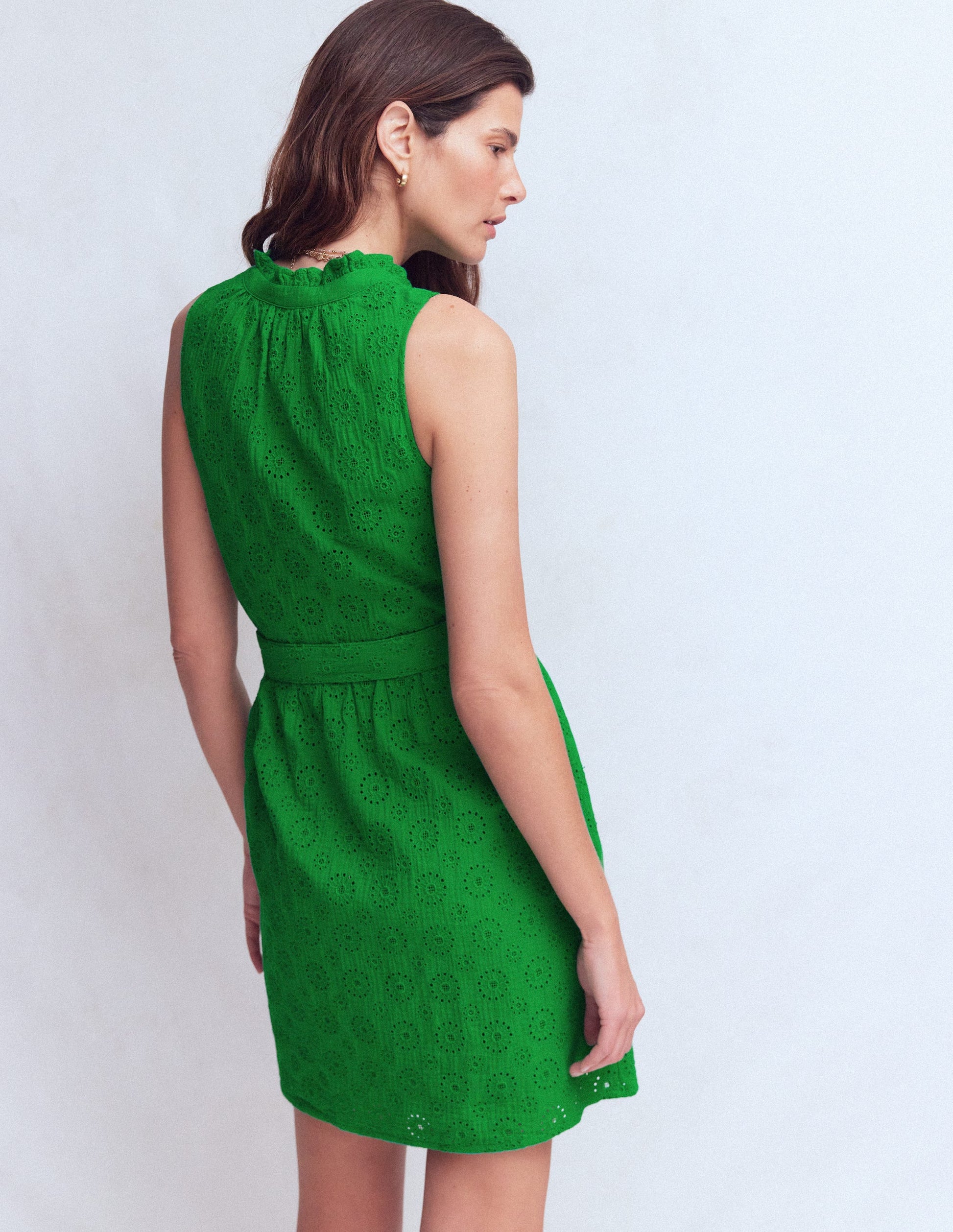 Viv Double Cloth Short Dress-Highland Green Broderie-3