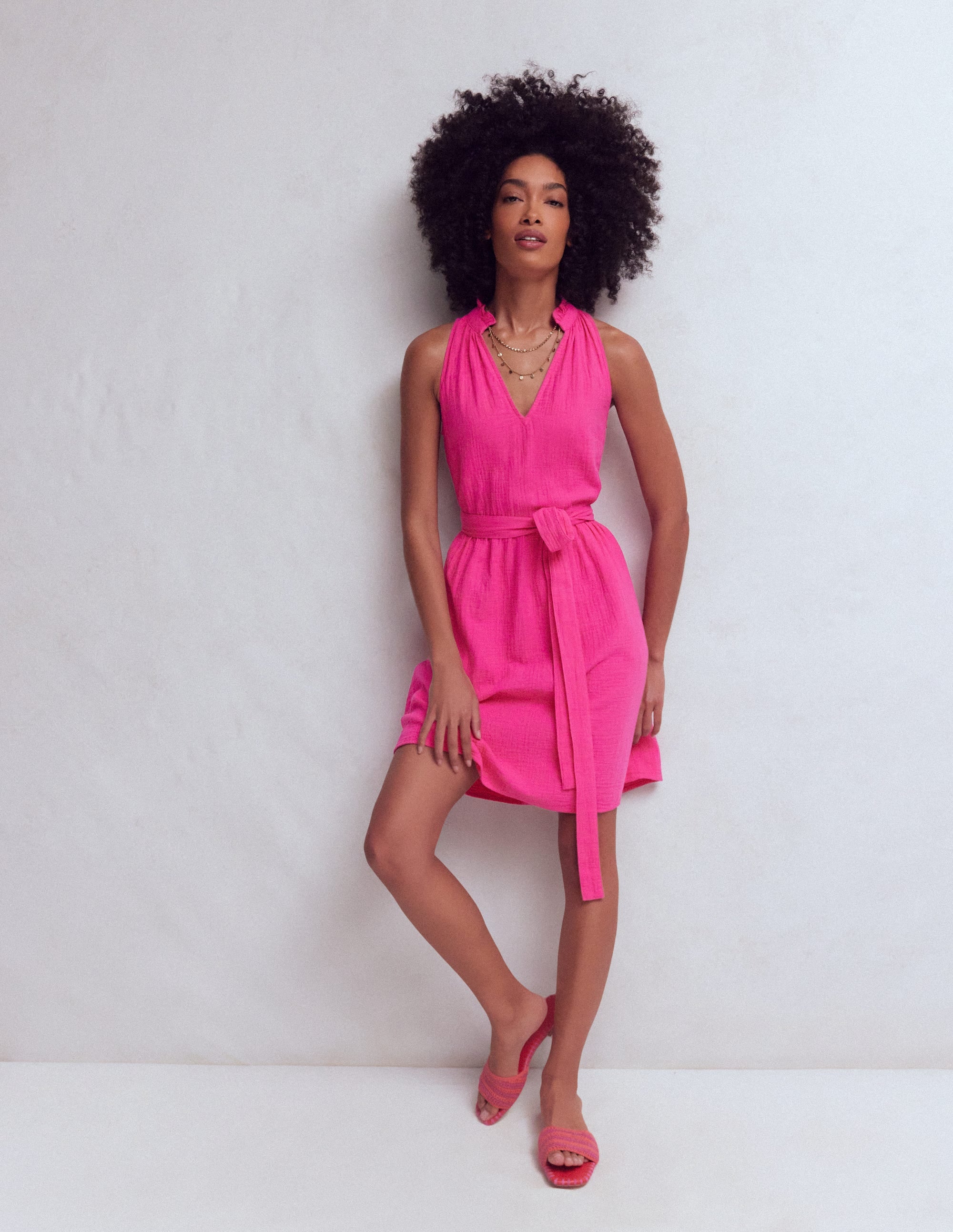 Viv Double Cloth Short Dress-Pink Peony - Image 1