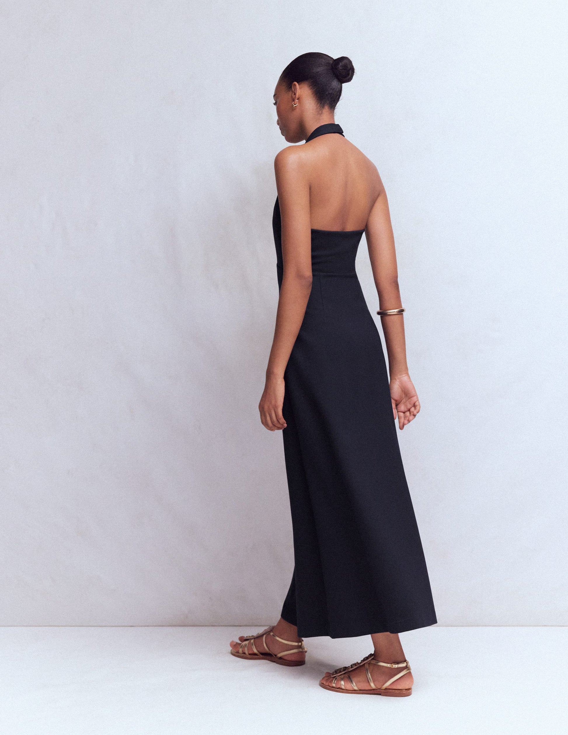 Halter Neck Jersey Maxi Dress-Navy-4