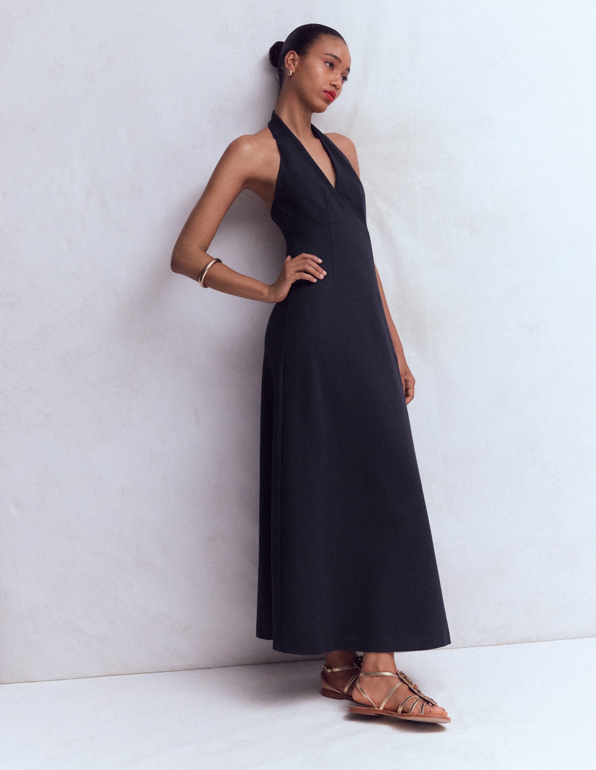 Halter Neck Empire Maxi Dress-Navy - Image 5