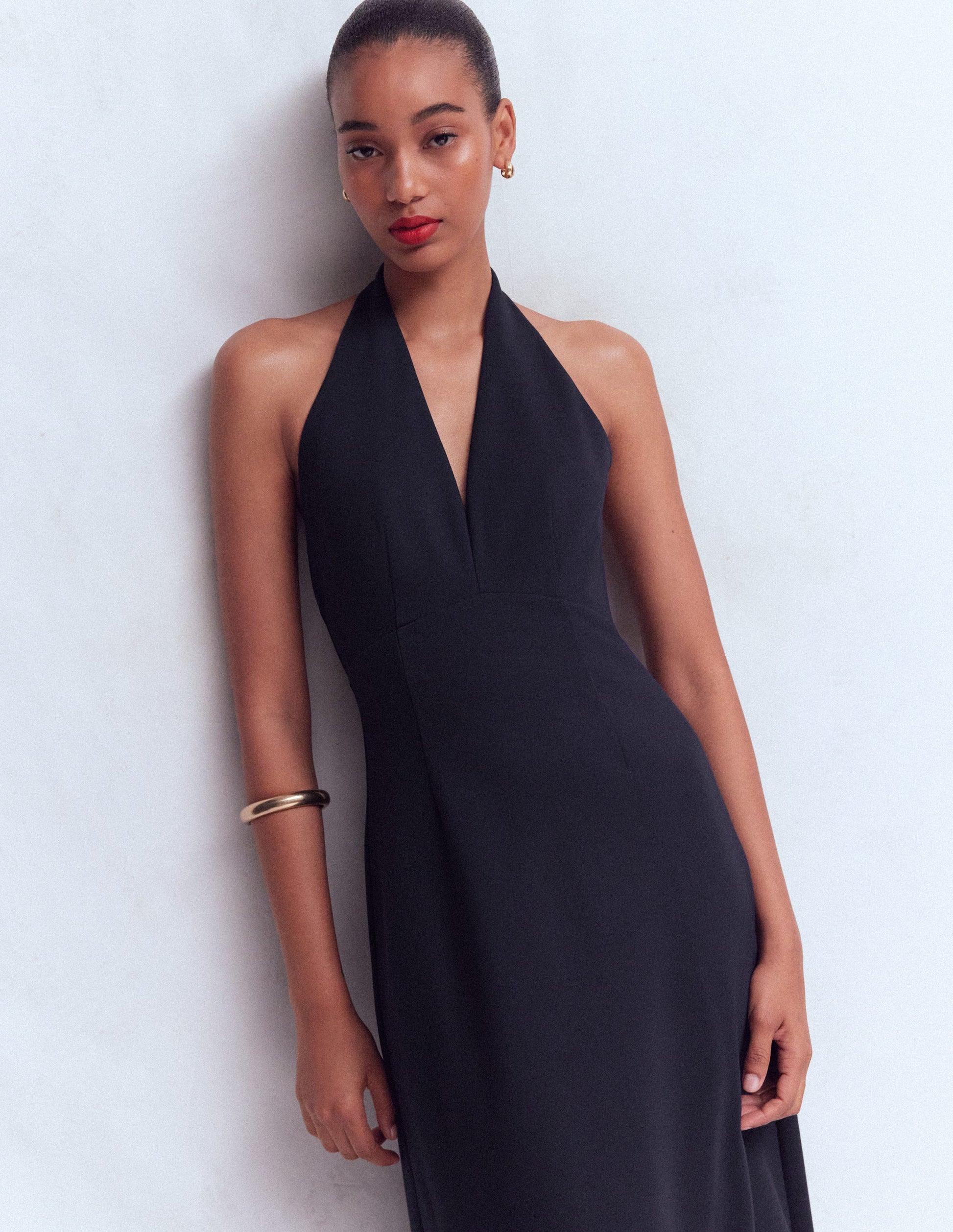 Halter Neck Jersey Maxi Dress-Navy-6