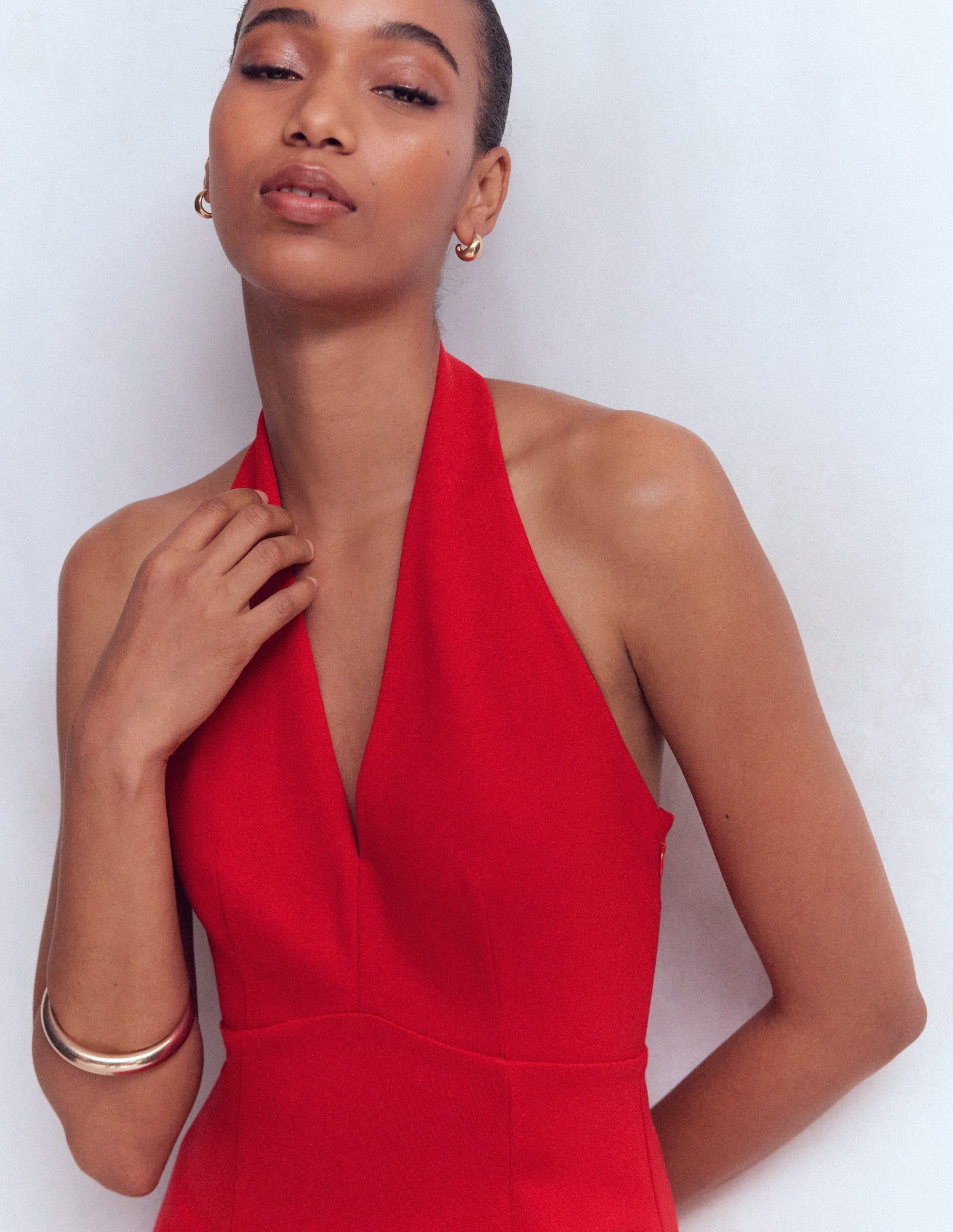 Halter Neck Empire Maxi Dress-Red - Image 2