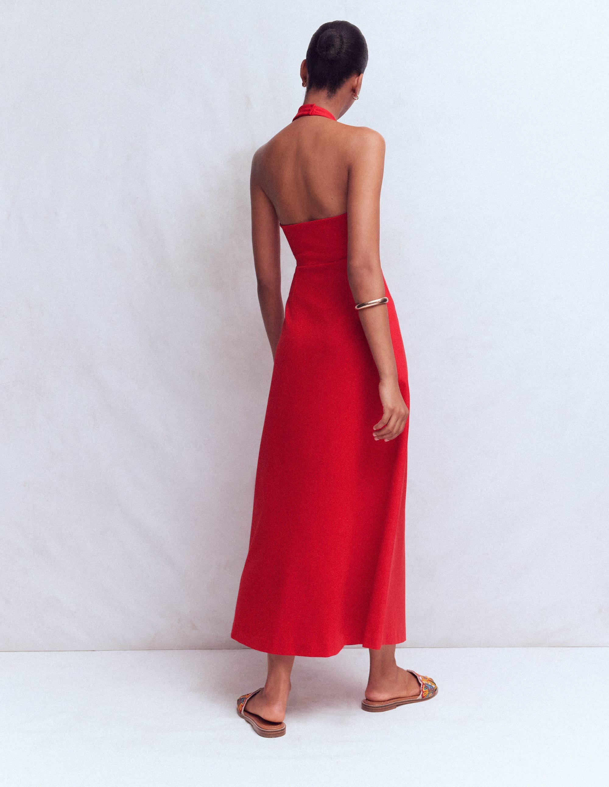 Halter Neck Empire Maxi Dress-Red - Image 3