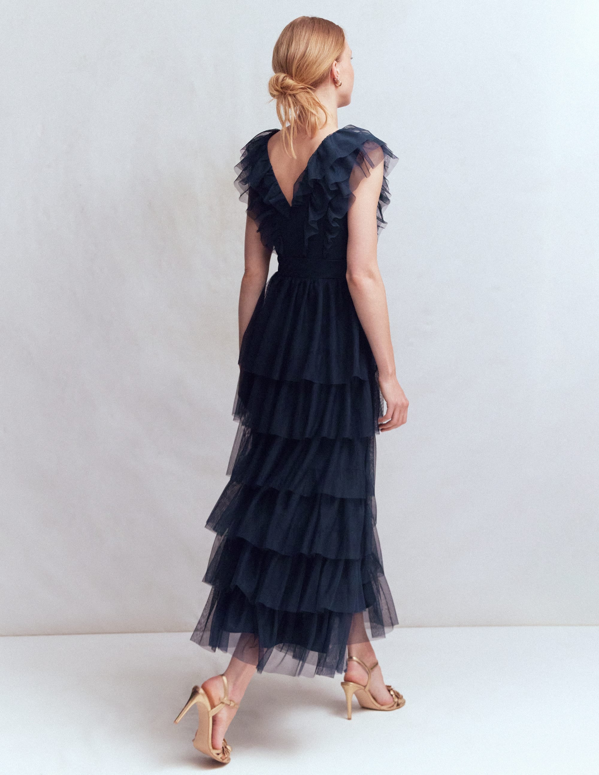 Ruffle Tulle Tiered Dress-Navy - Image 3