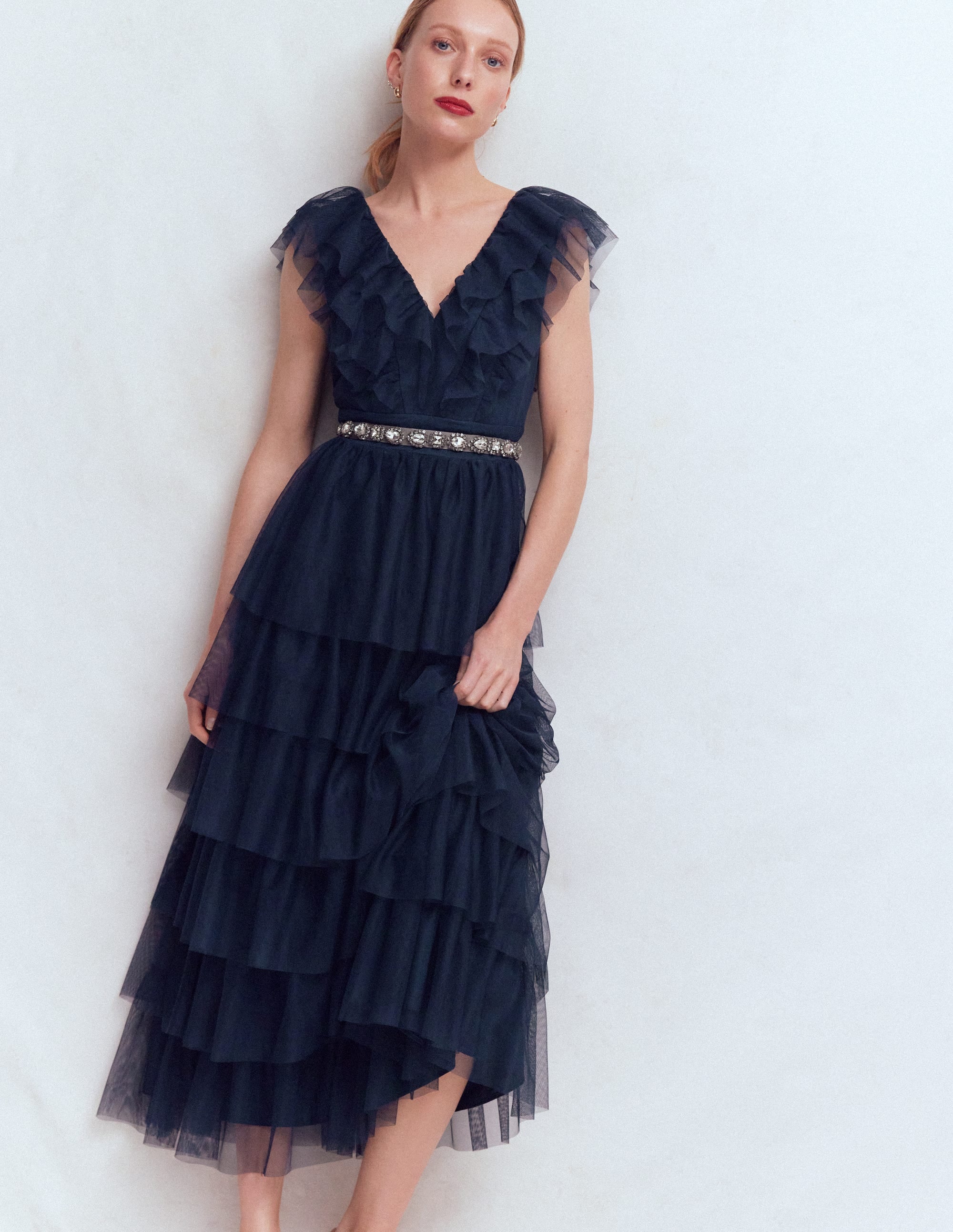 Ruffle Tulle Tiered Dress-Navy - Image 5