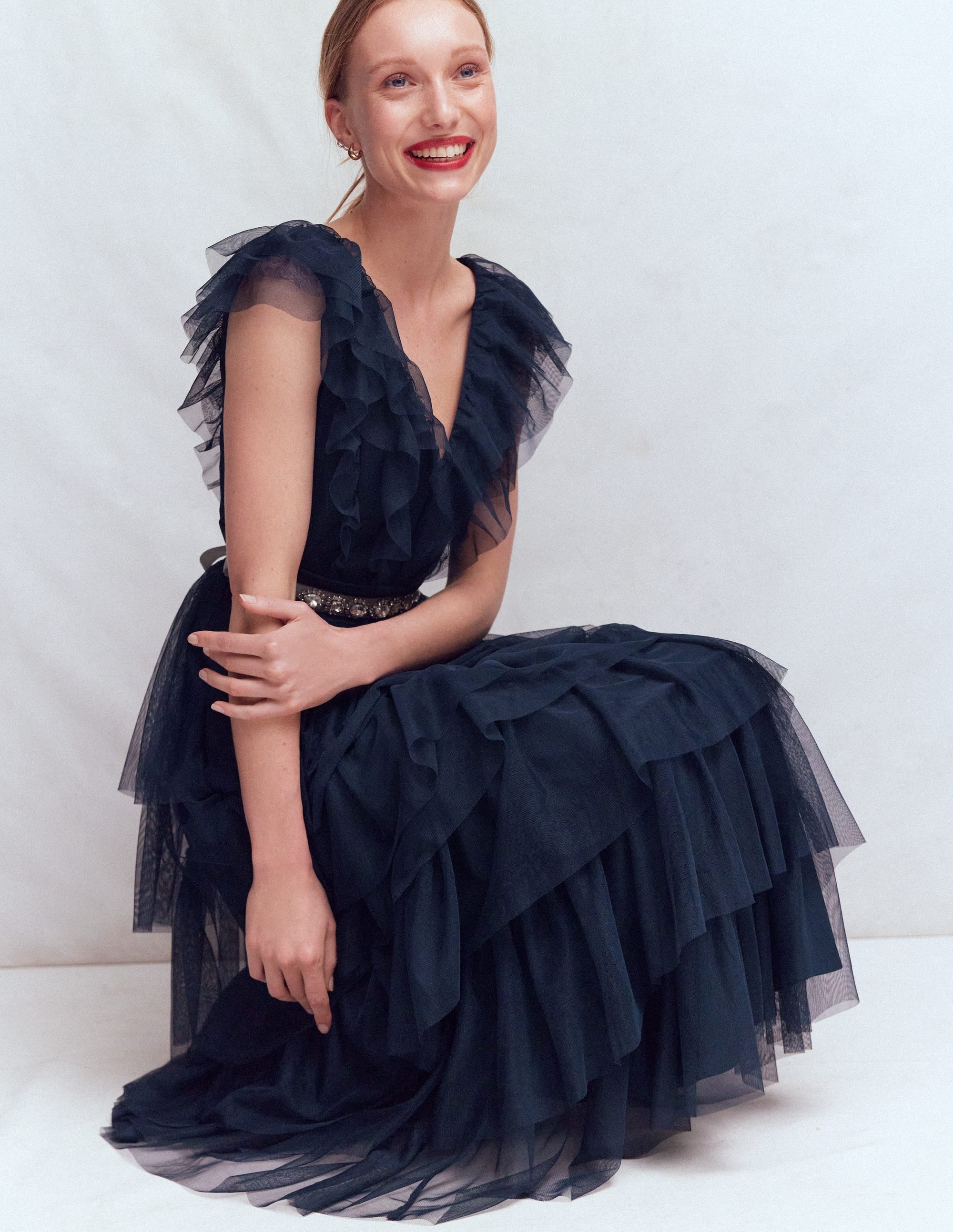 Ruffle Tulle Tiered Dress-Navy - Image 6