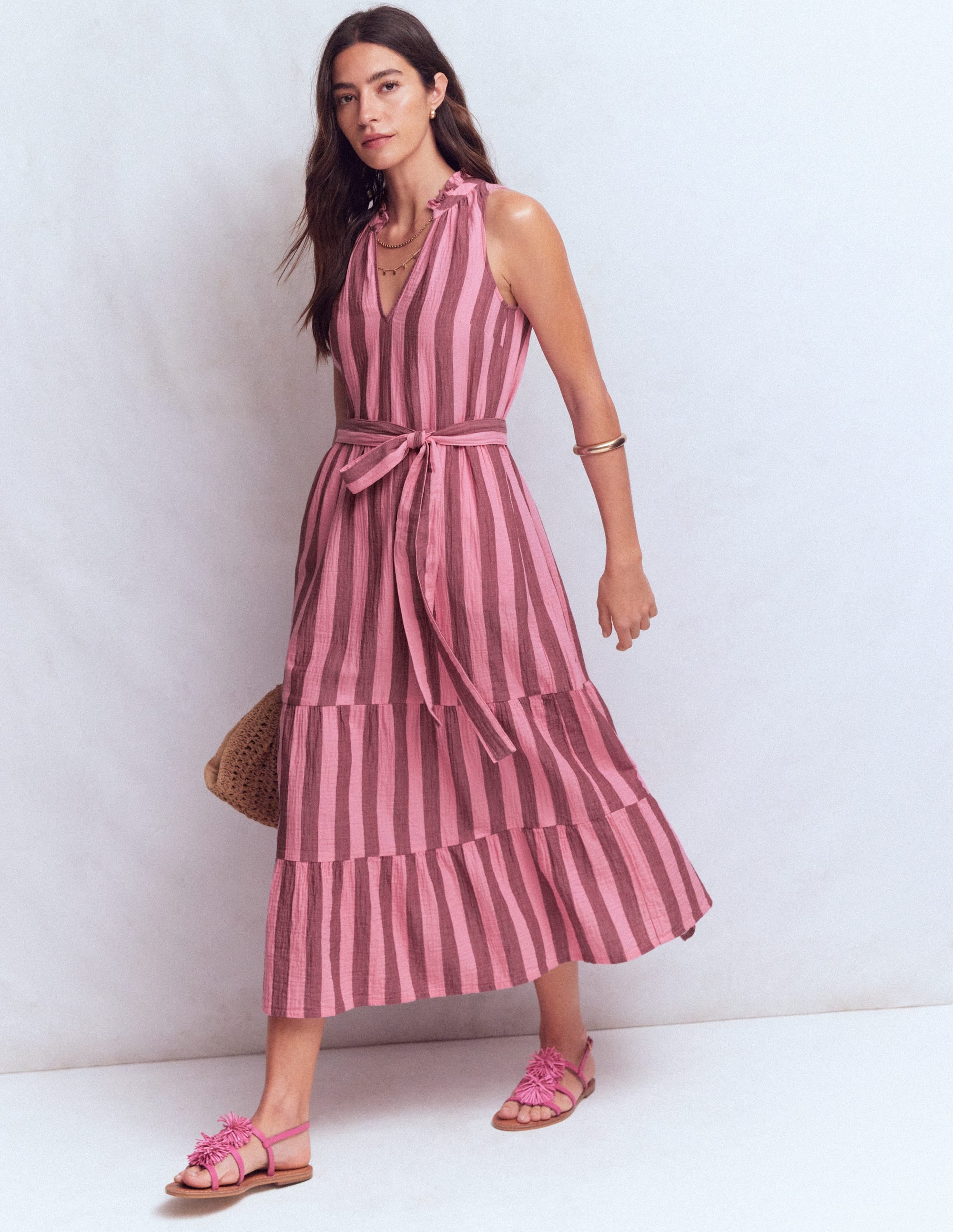 Viv Double Cloth Maxi Dress-Brown Pink Stripe - Image 2