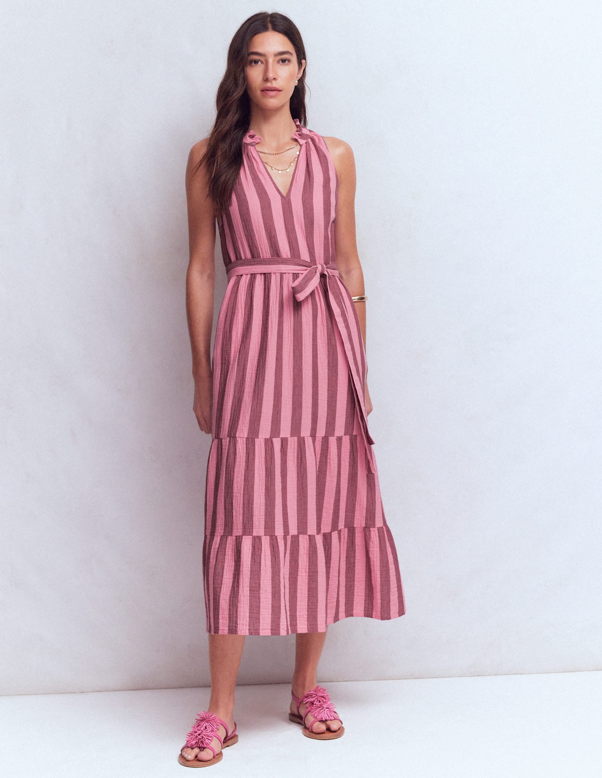 Viv Double Cloth Maxi Dress-Brown Pink Stripe - Image 7