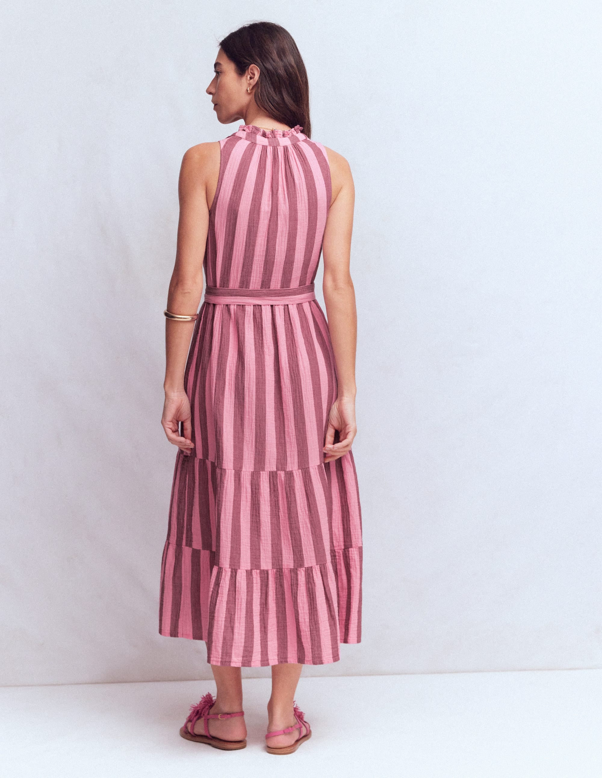 Viv Double Cloth Maxi Dress-Brown Pink Stripe - Image 8