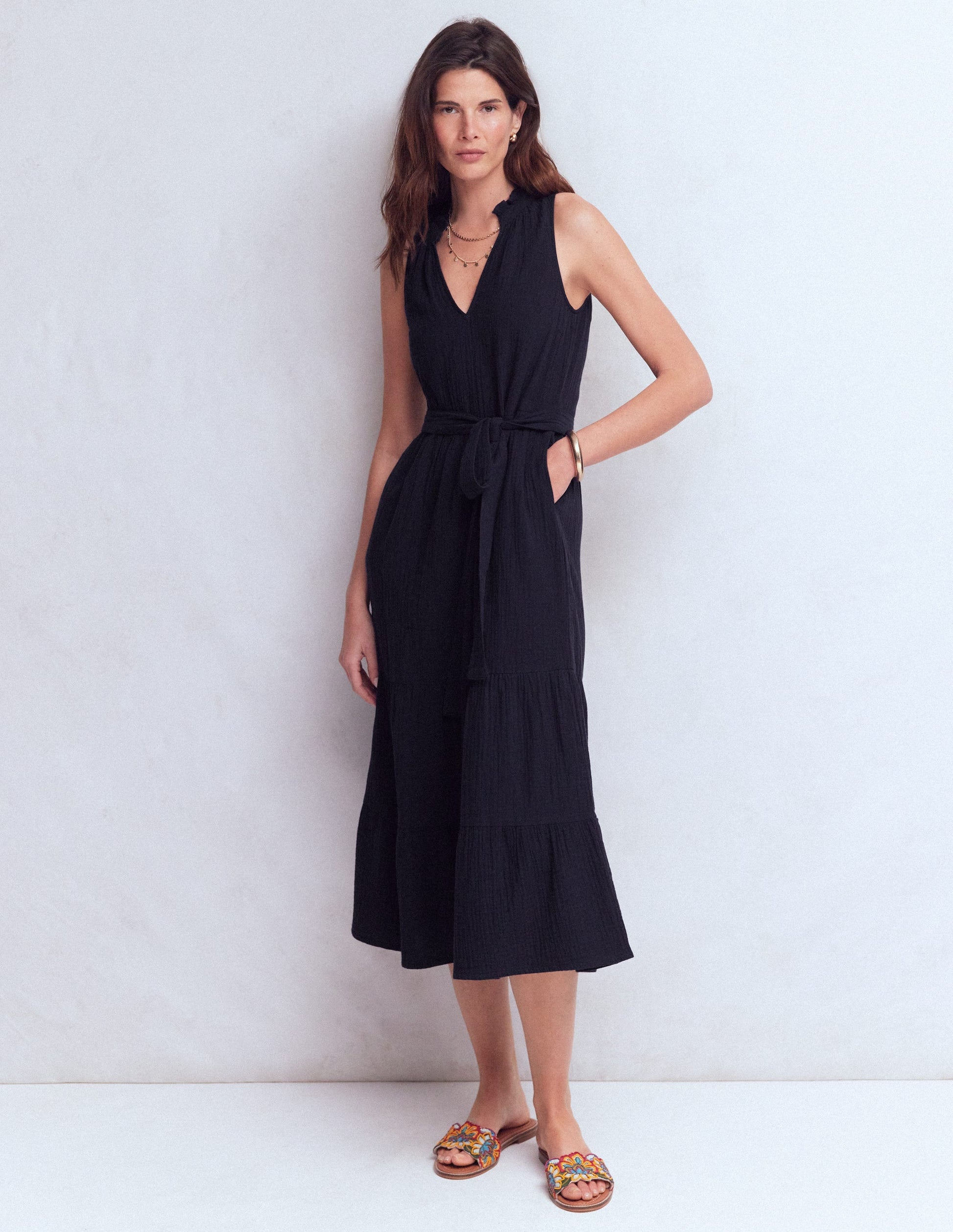 Viv Double Cloth Maxi Dress-Navy-1