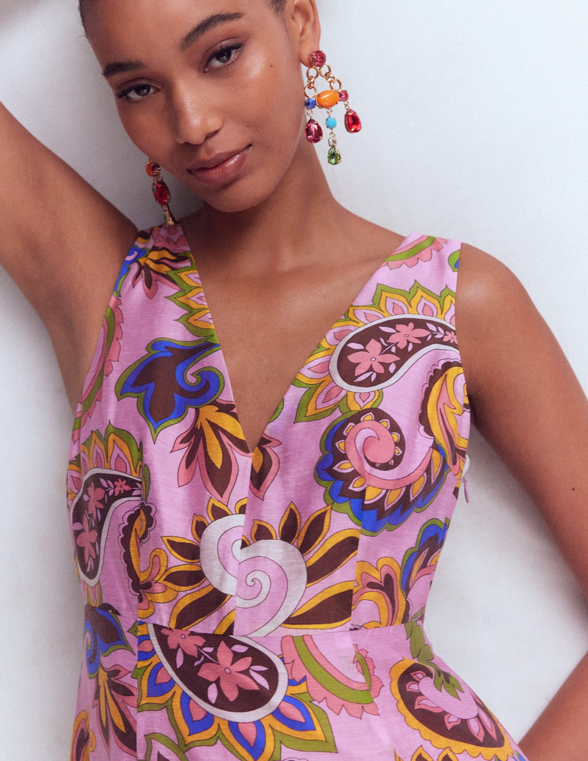 Drop Waist Sleeveless Dress-Multi, Paisley Frenzy - Image 3