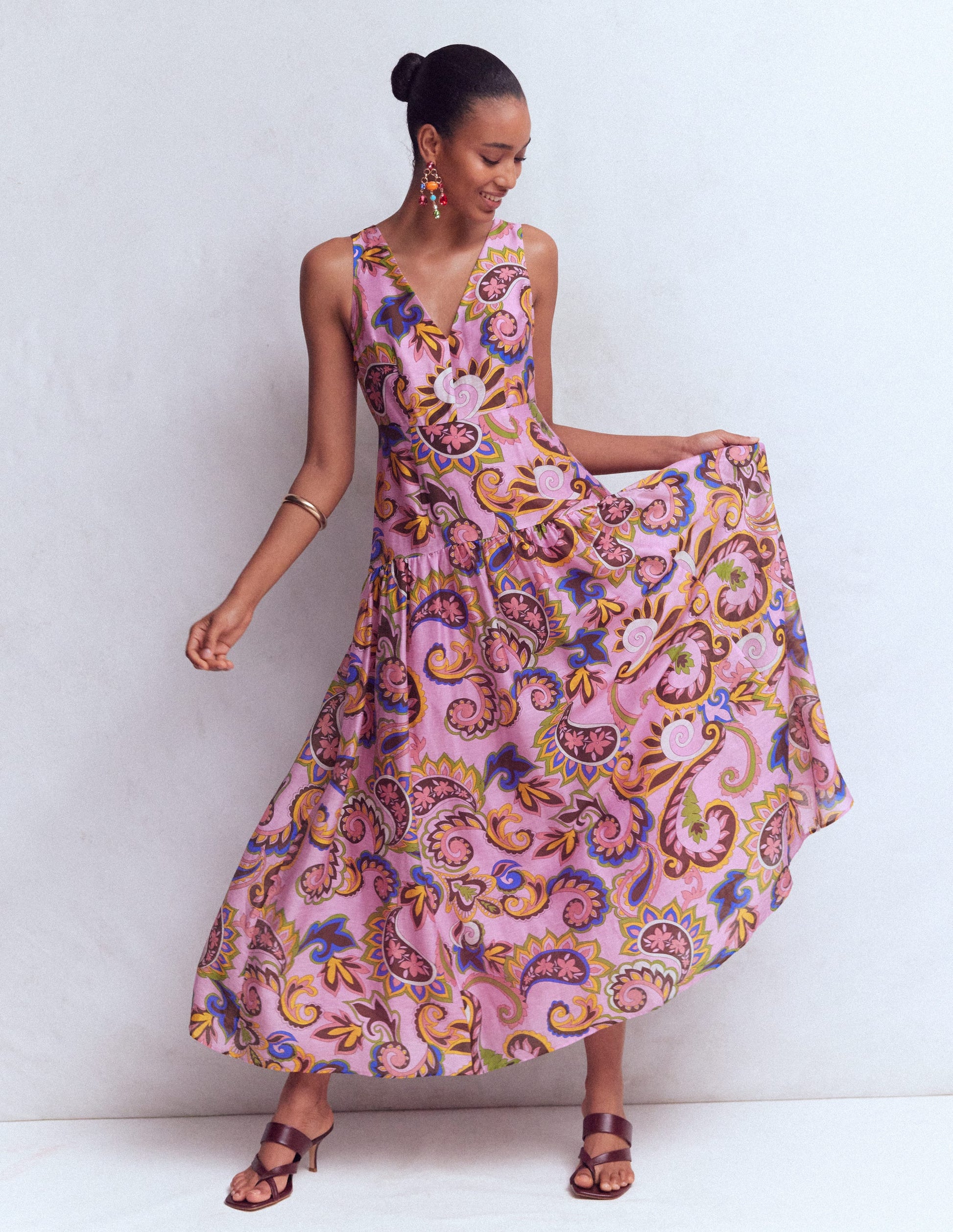Drop Waist Sleeveless Dress-Multi, Paisley Frenzy-5