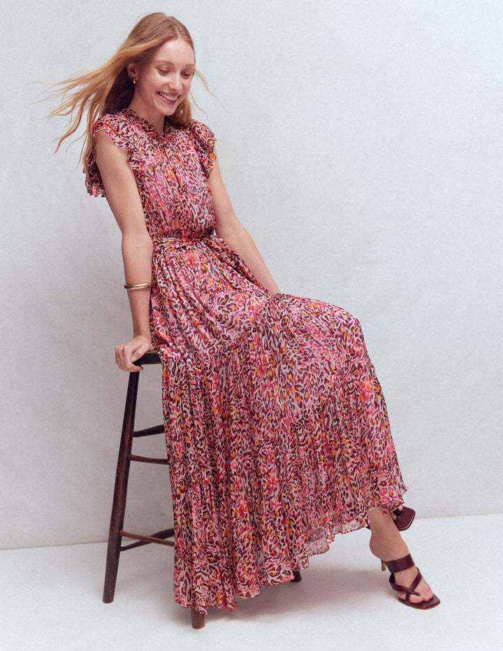 High Neck Sleeveless Dress-Multi Leopard Flow