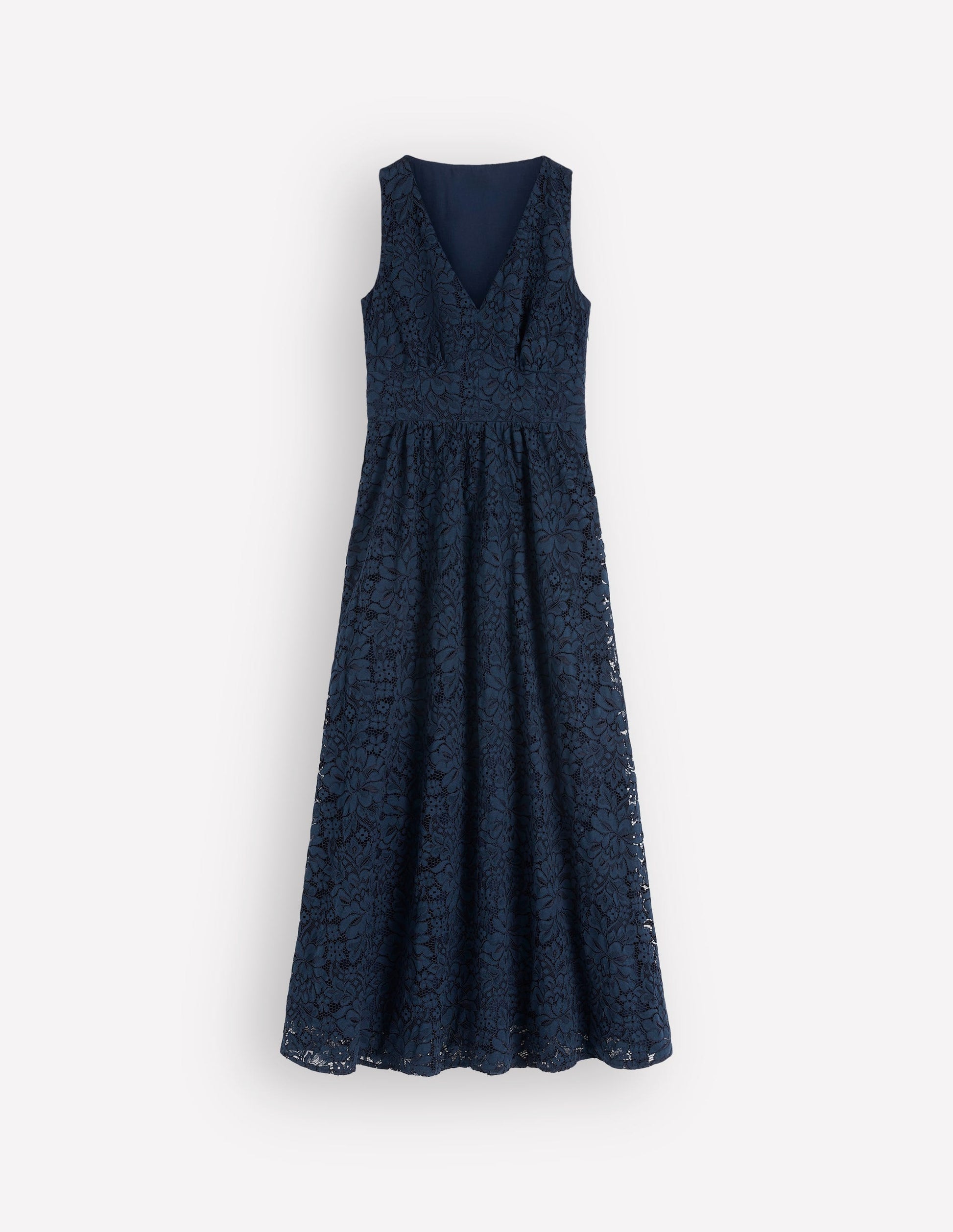 Lace Plunge Neck Panel Dress-Navy-7
