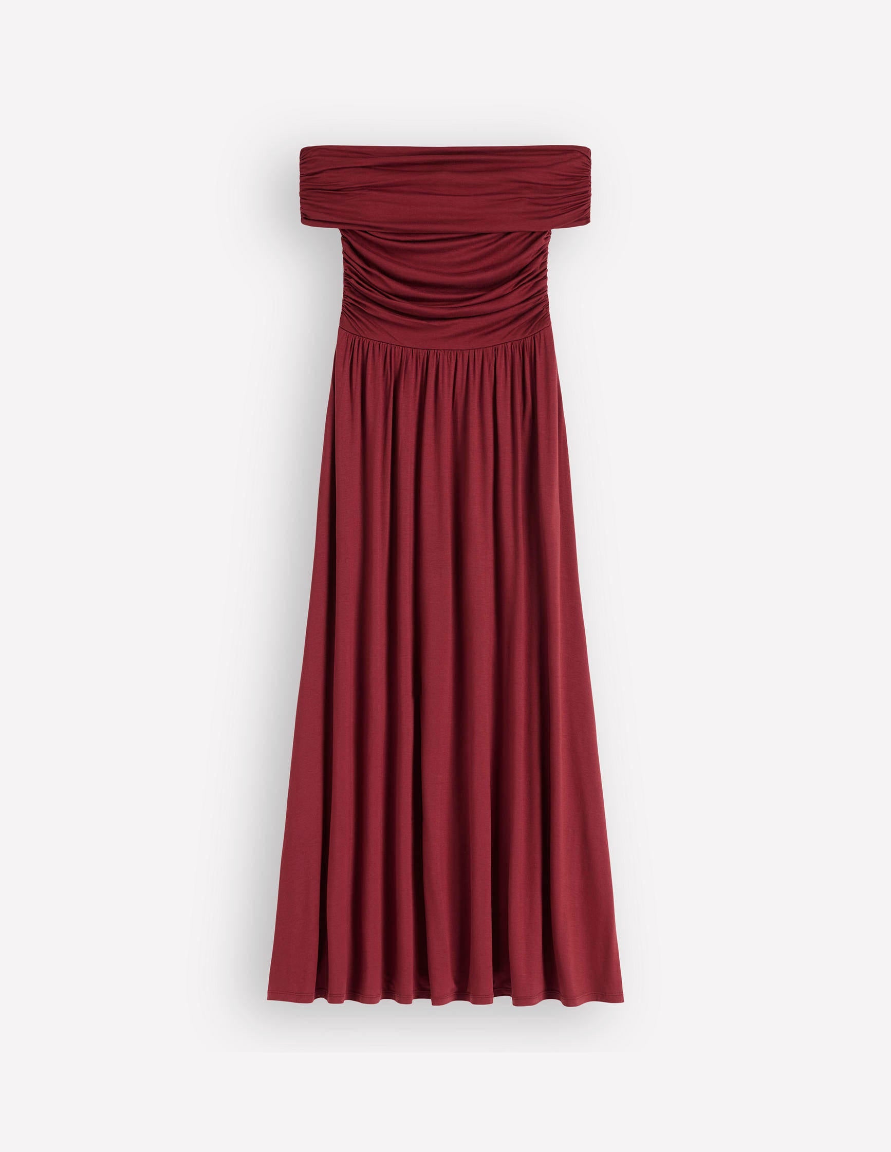 Ruched Bardot Maxi Dress-Burgundy-6