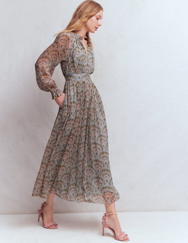 Romantic Ruffle Neck Dress-Multi Paradise Gardens