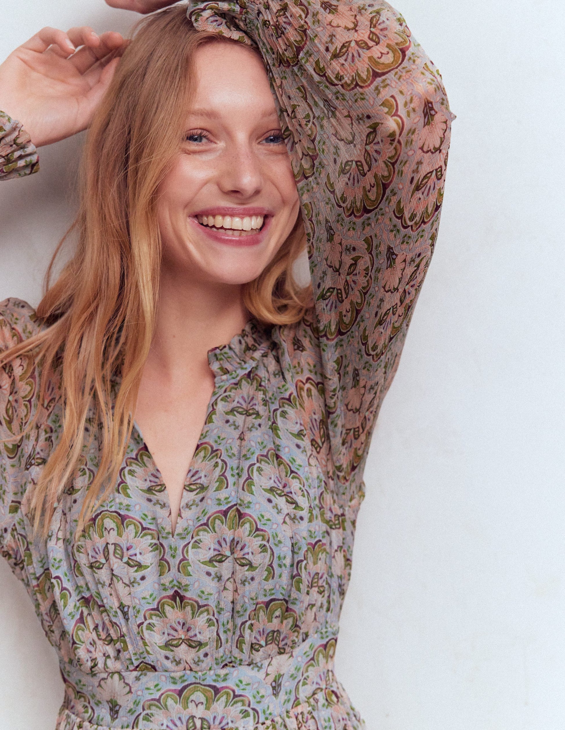 Romantic Ruffle Neck Dress-Multi Paradise Gardens-2