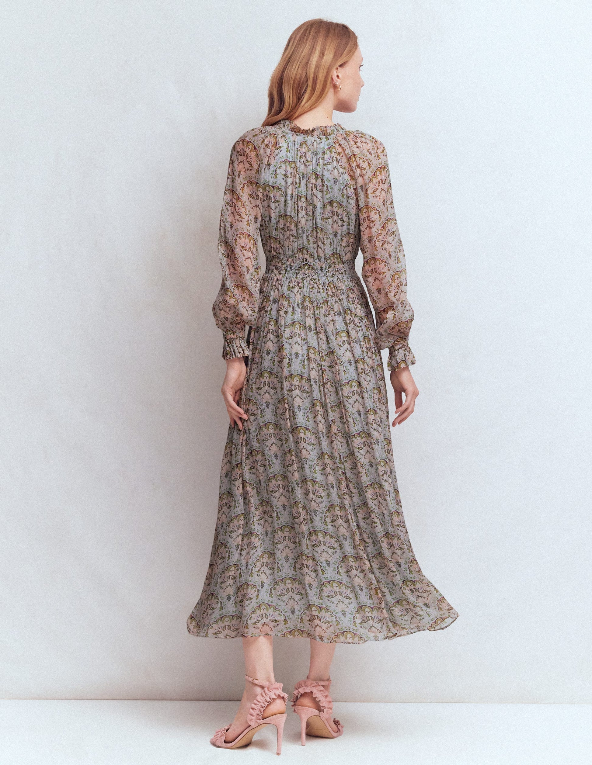 Romantic Ruffle Neck Dress-Multi Paradise Gardens-3
