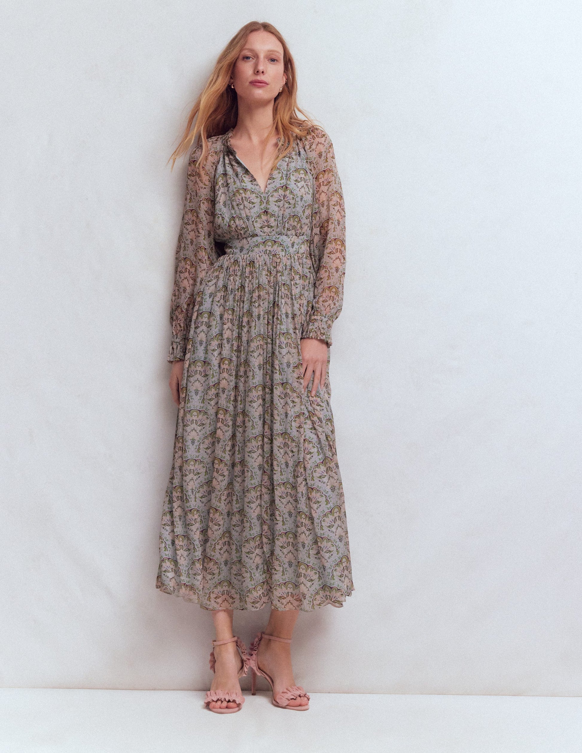 Romantic Ruffle Neck Dress-Multi Paradise Gardens-4