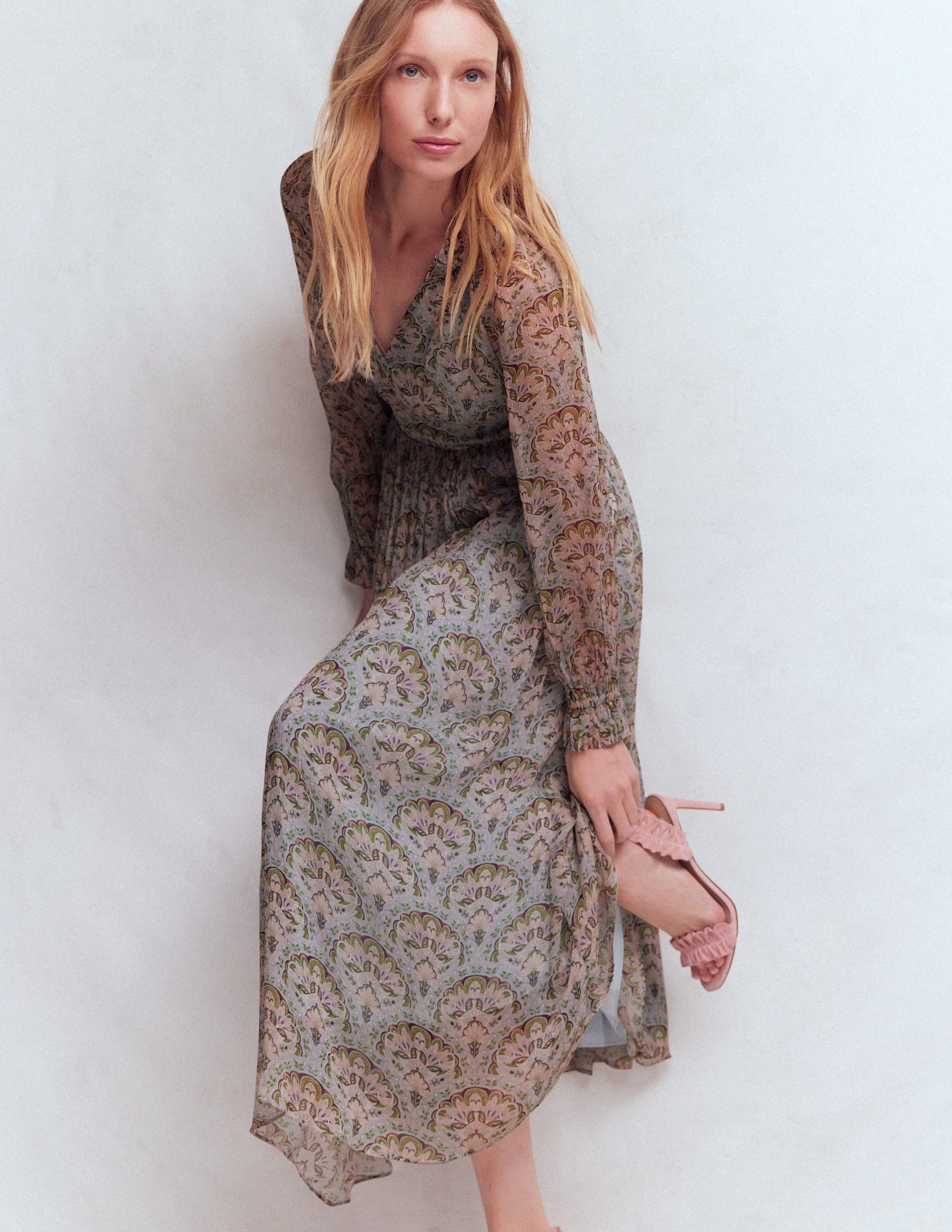 Romantic Ruffle Neck Dress-Multi Paradise Gardens-5