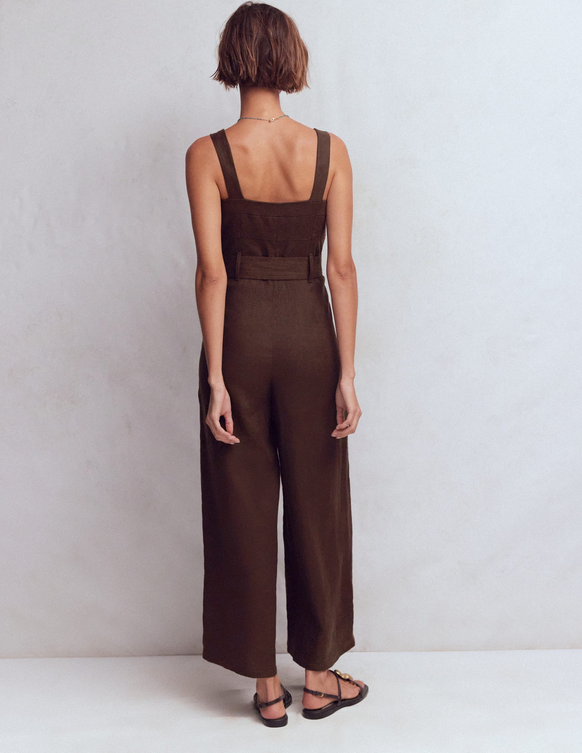 Panelled Bodice Linen Jumpsuit-Bitter Chocolate - Image 3
