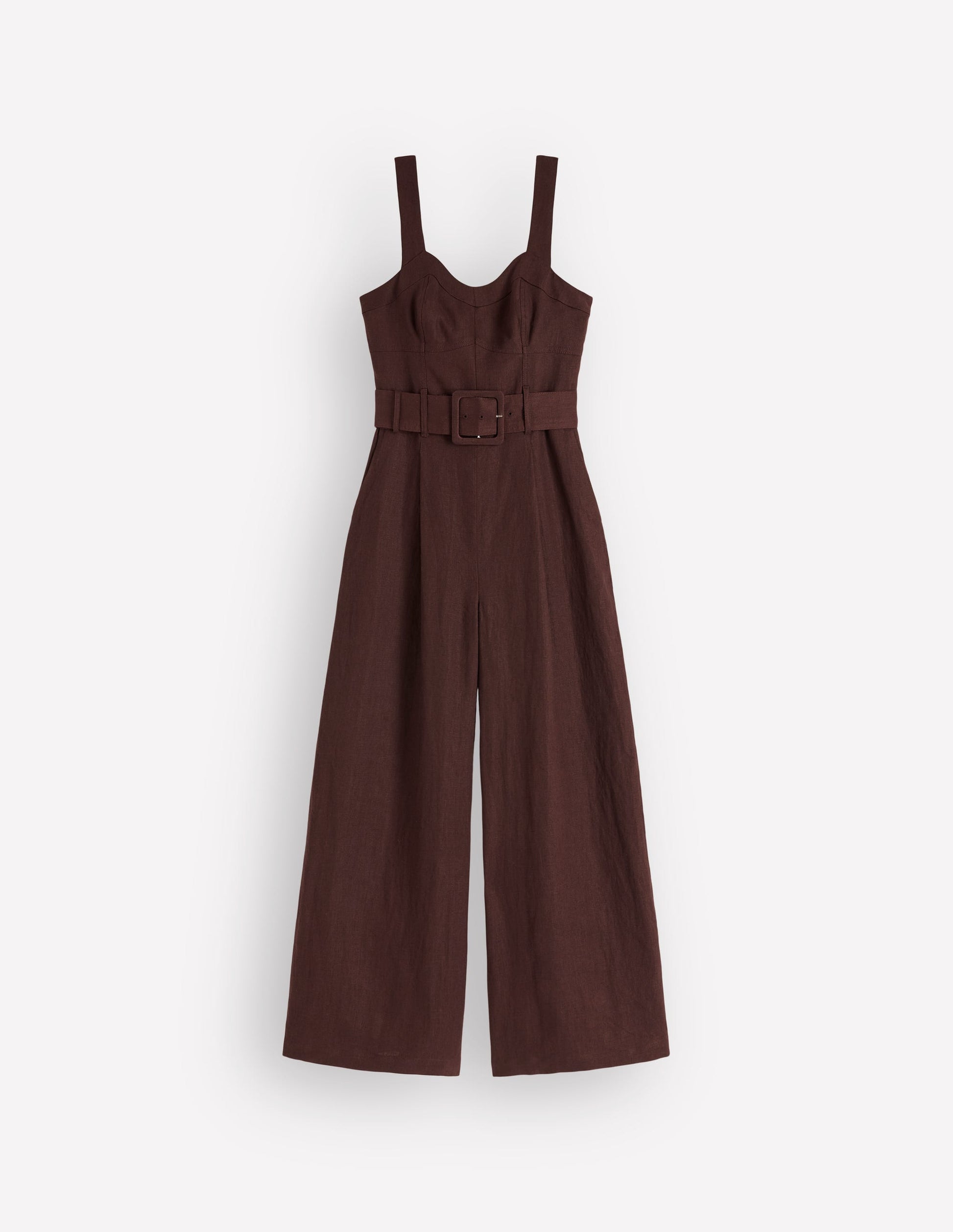 Panelled Bodice Linen Jumpsuit-Bitter Chocolate-6