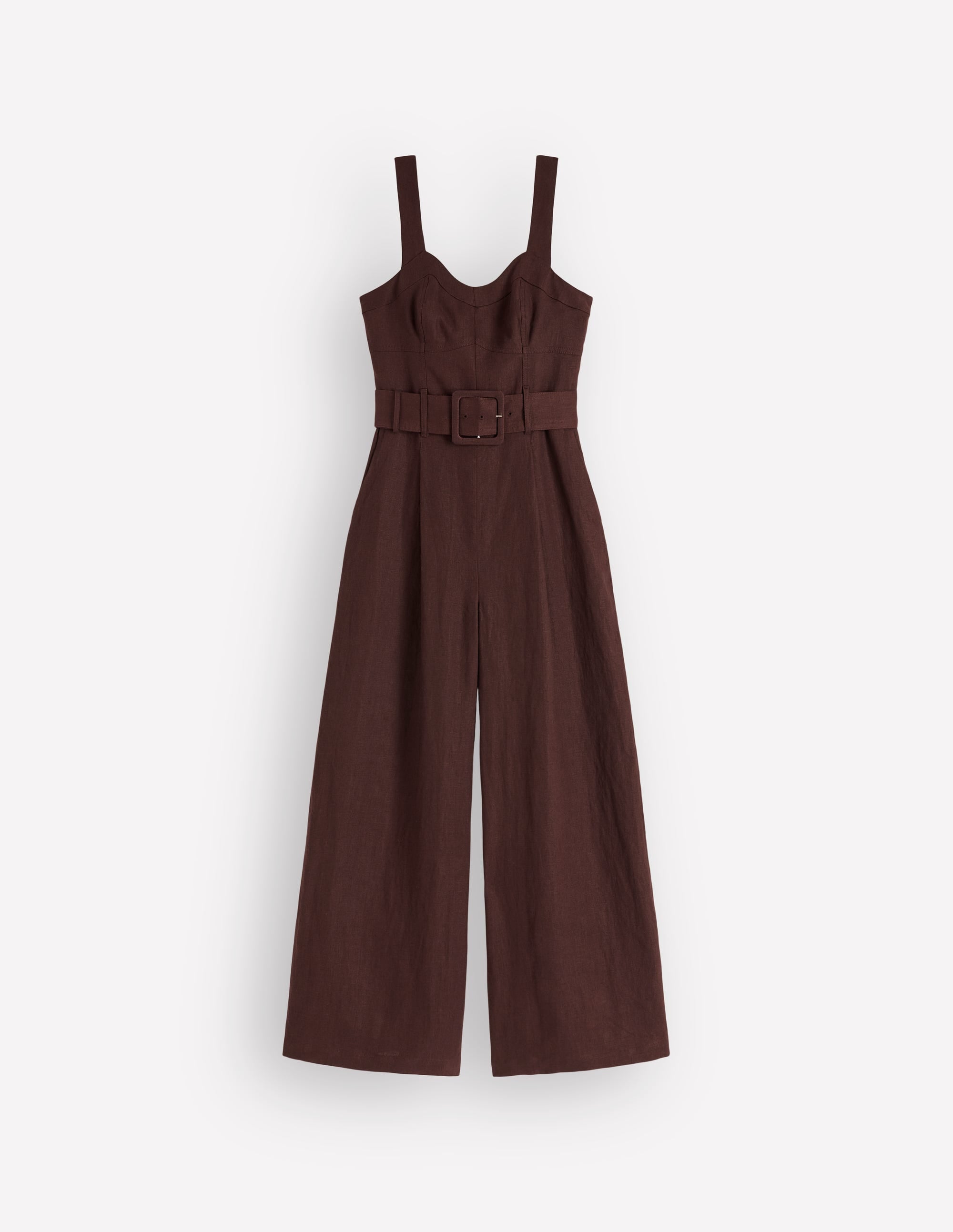 Panelled Bodice Linen Jumpsuit-Bitter Chocolate - Image 6