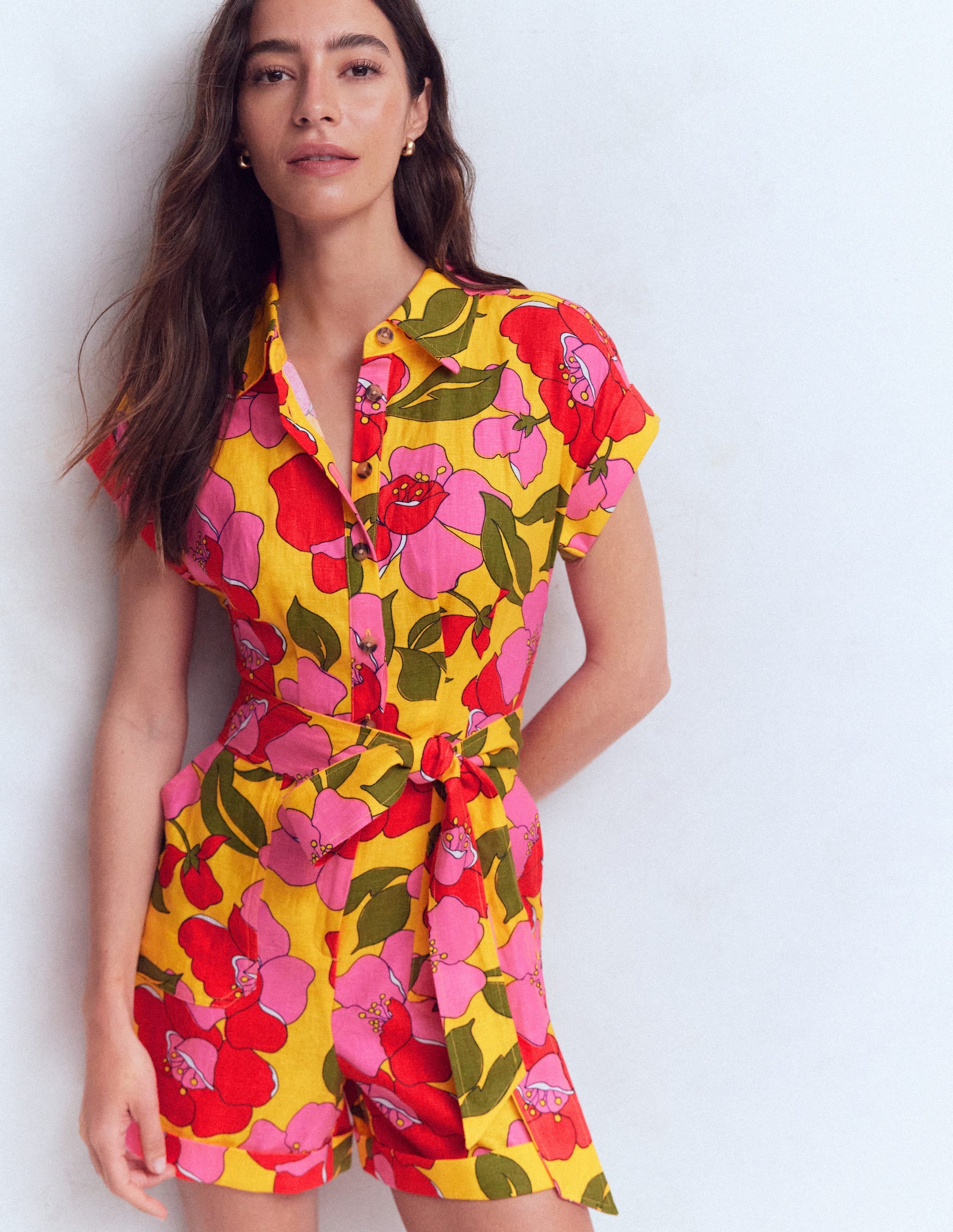 Kay Linen Playsuit-Yellow Radiant Bloom - Image 2