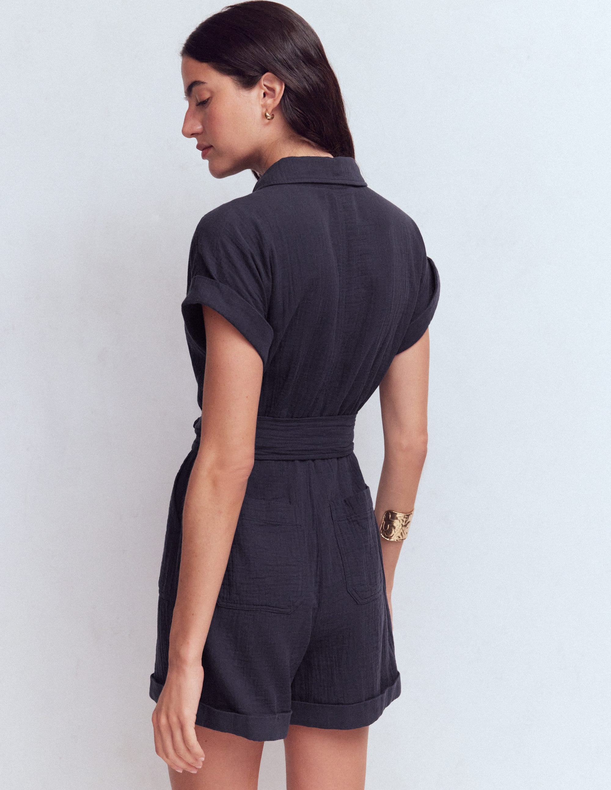 Kay Double Cloth Playsuit-Navy - Image 3