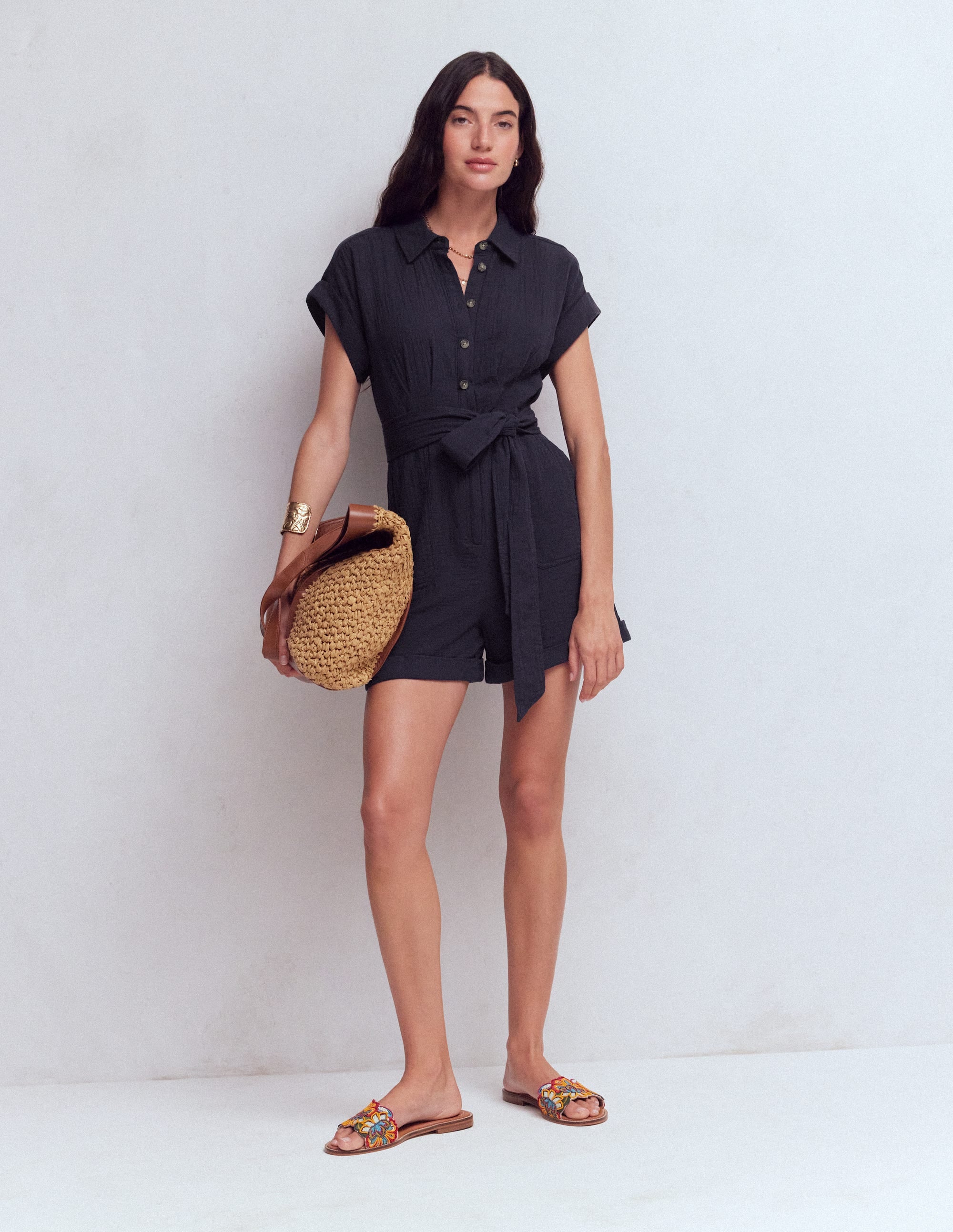 Kay Double Cloth Playsuit-Navy - Image 4