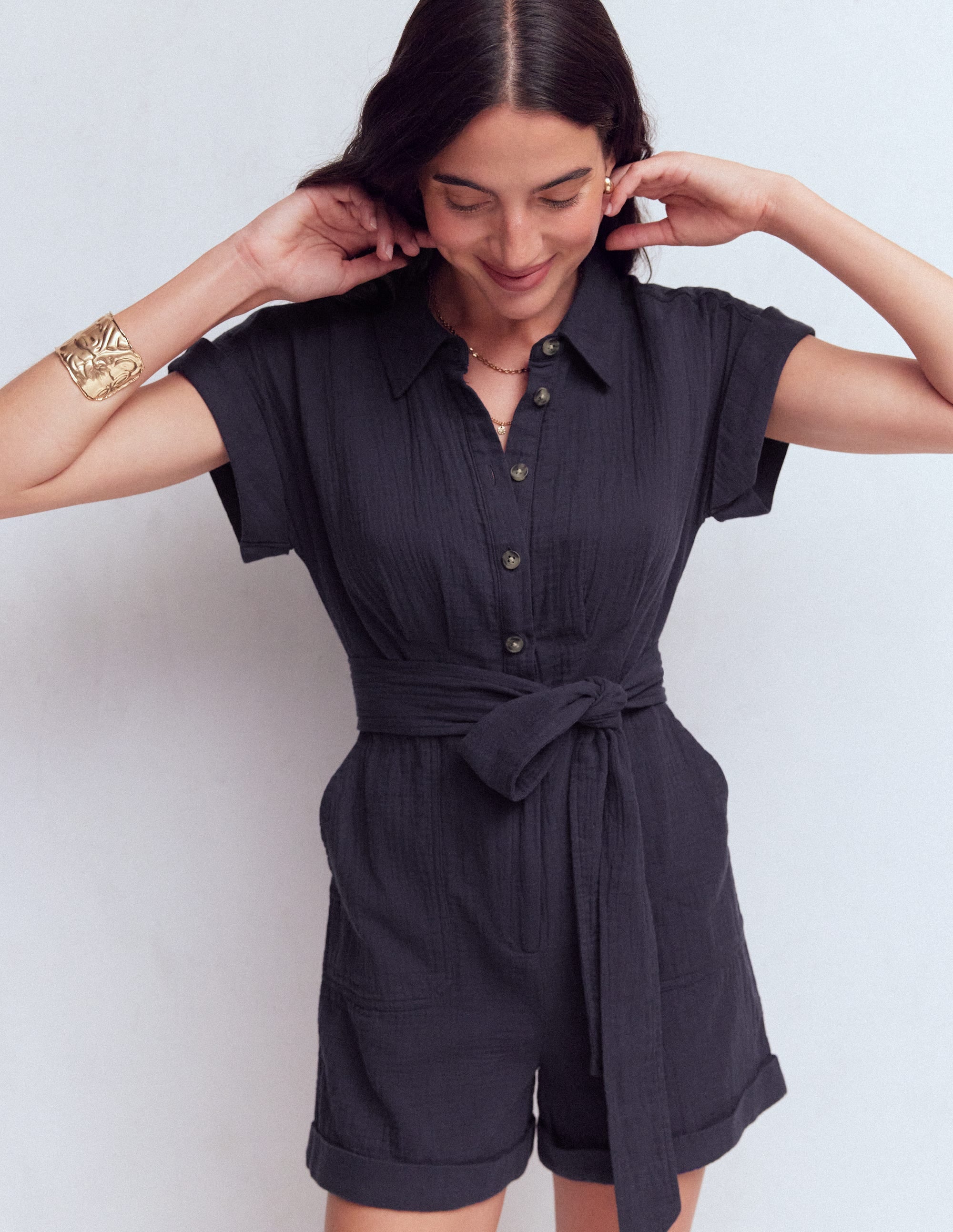 Kay Double Cloth Playsuit-Navy - Image 5