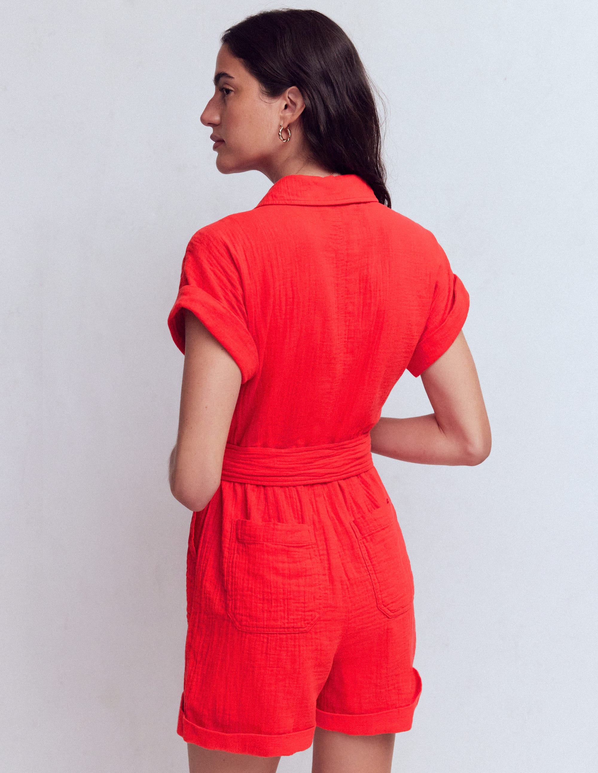 Kay Double Cloth Playsuit-Poppy Red - Image 3