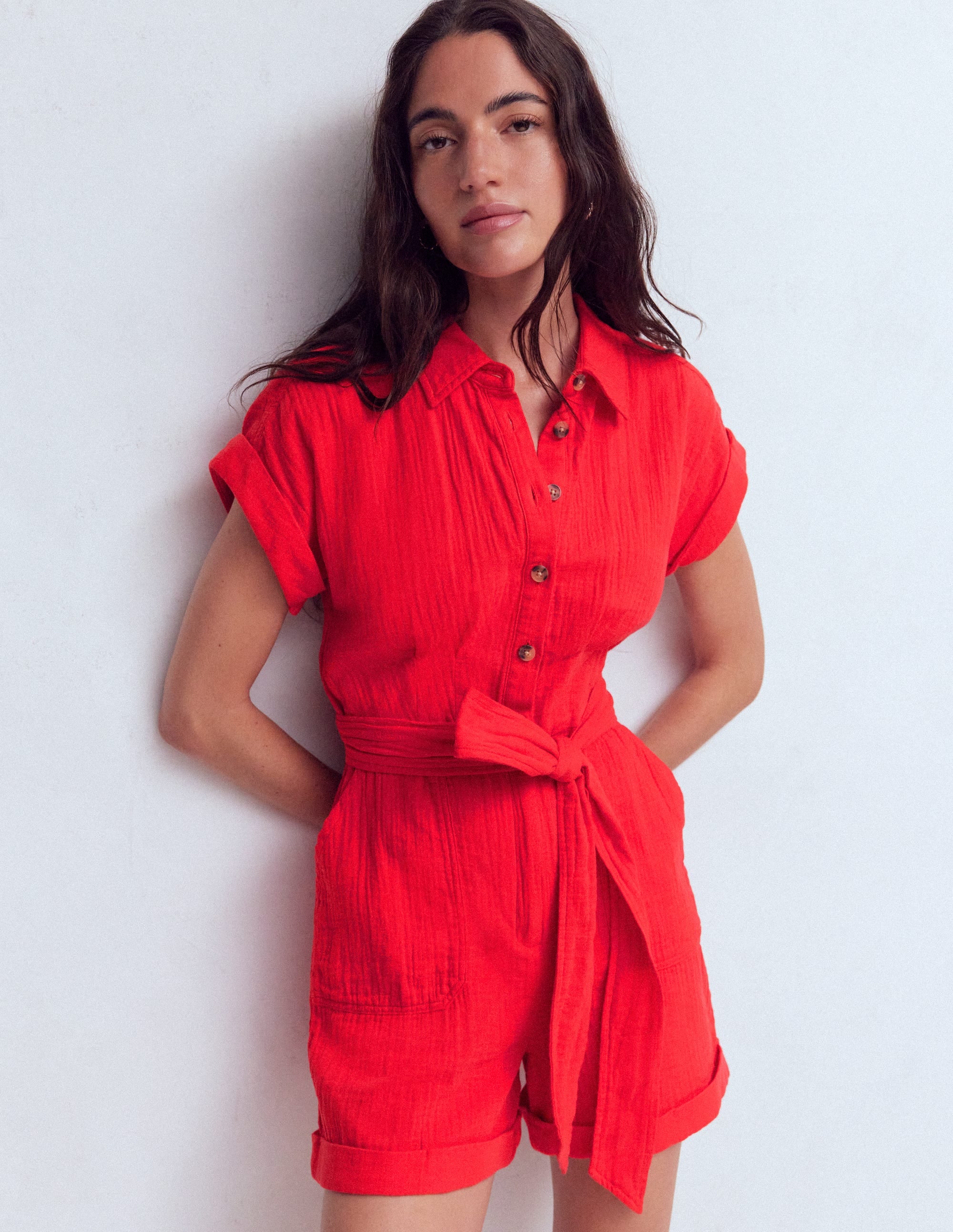 Kay Double Cloth Playsuit-Poppy Red - Image 4