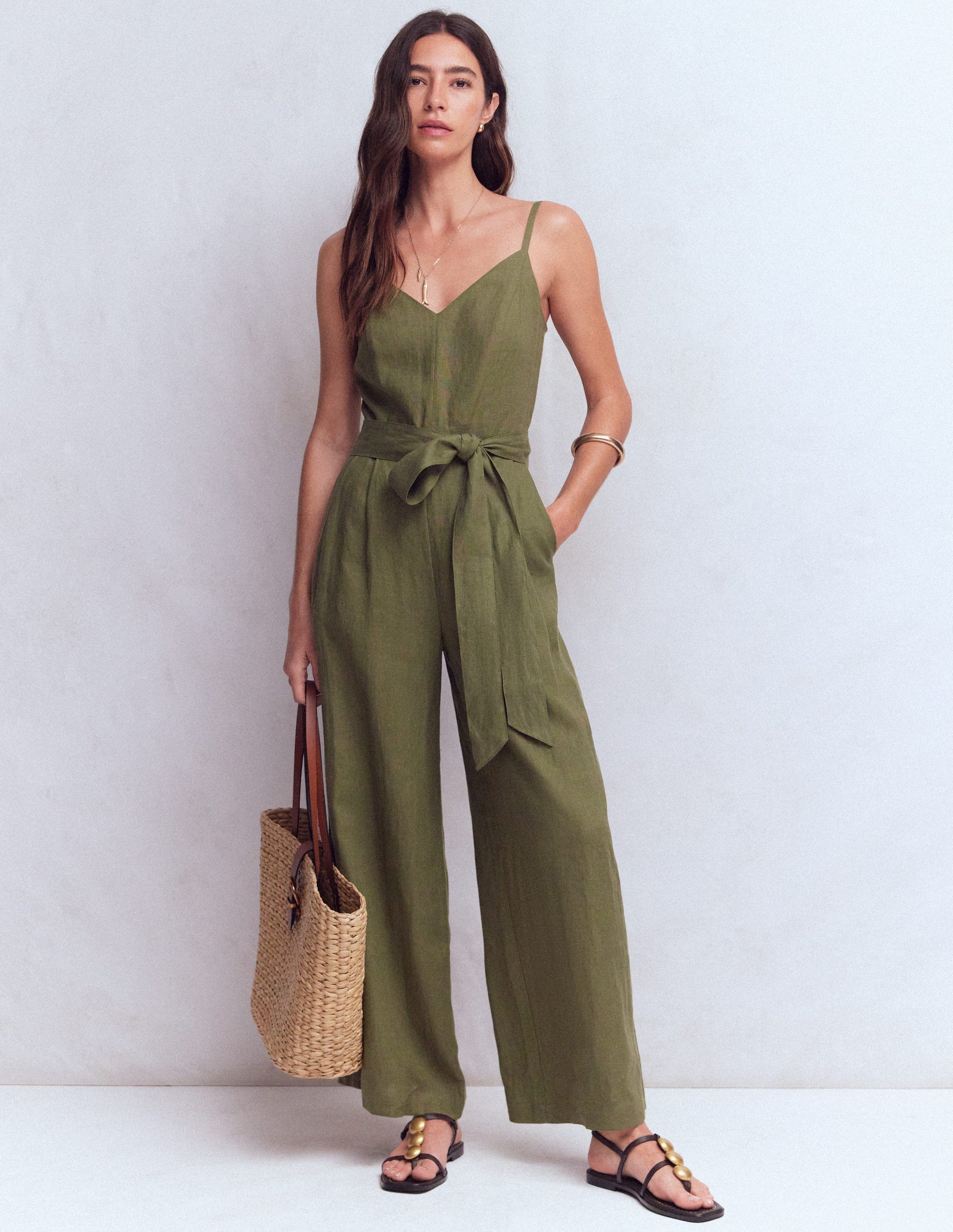 Strappy Linen Jumpsuit-Winter Moss-2