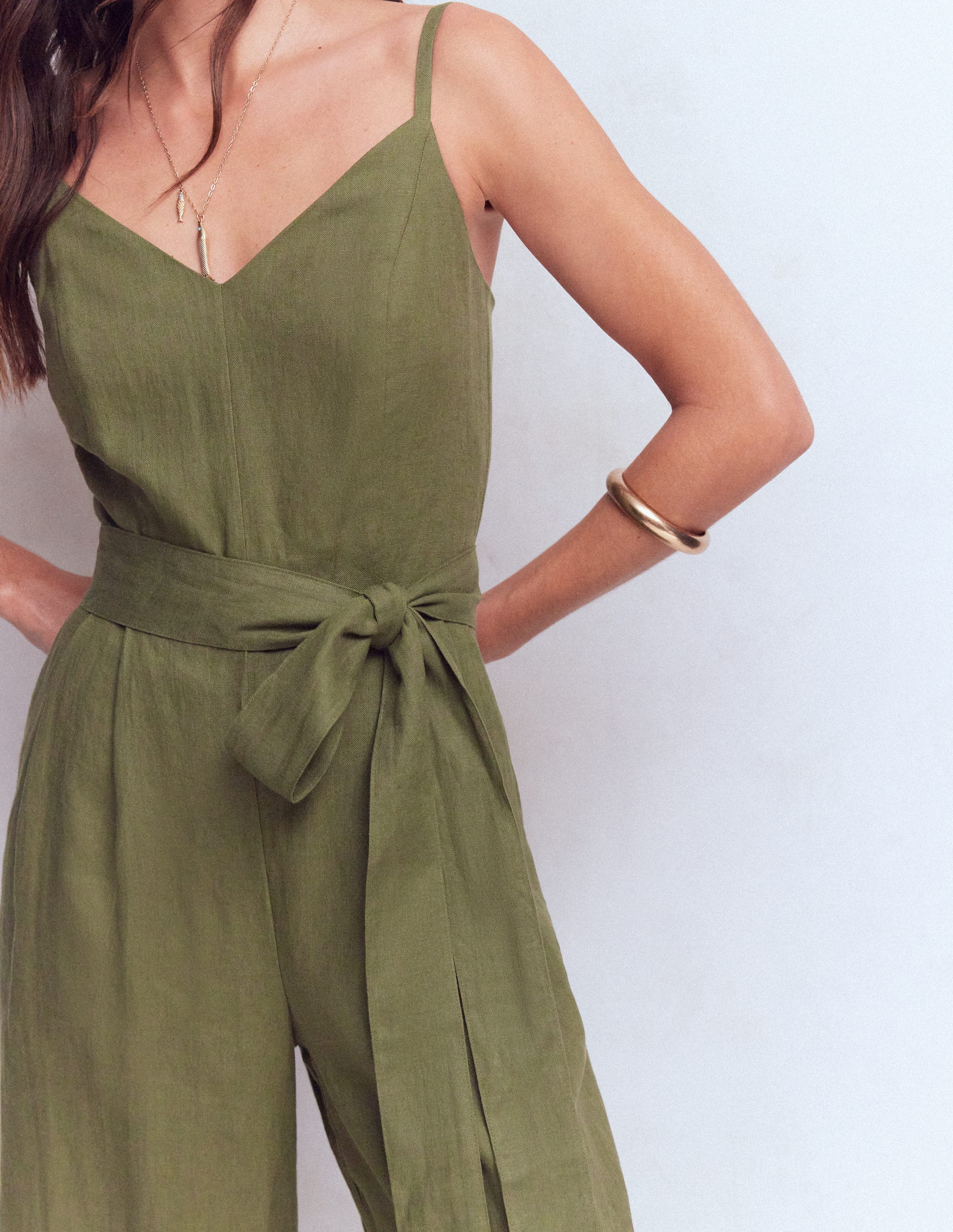 Strappy Linen Jumpsuit-Winter Moss - Image 3