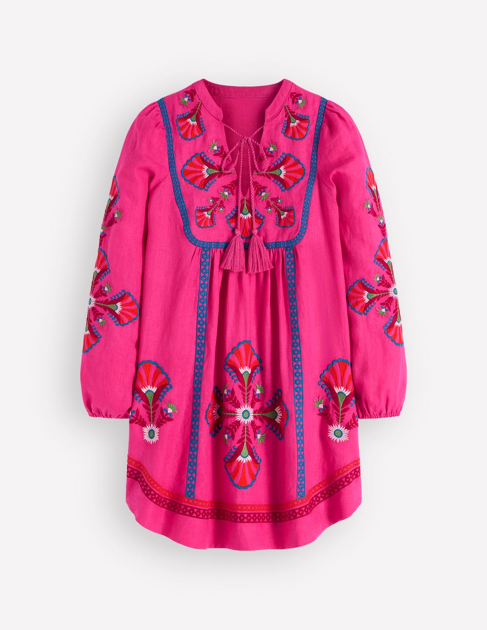 Pia Linen Blend Yoke Dress-Pink Embroidery - Image 5