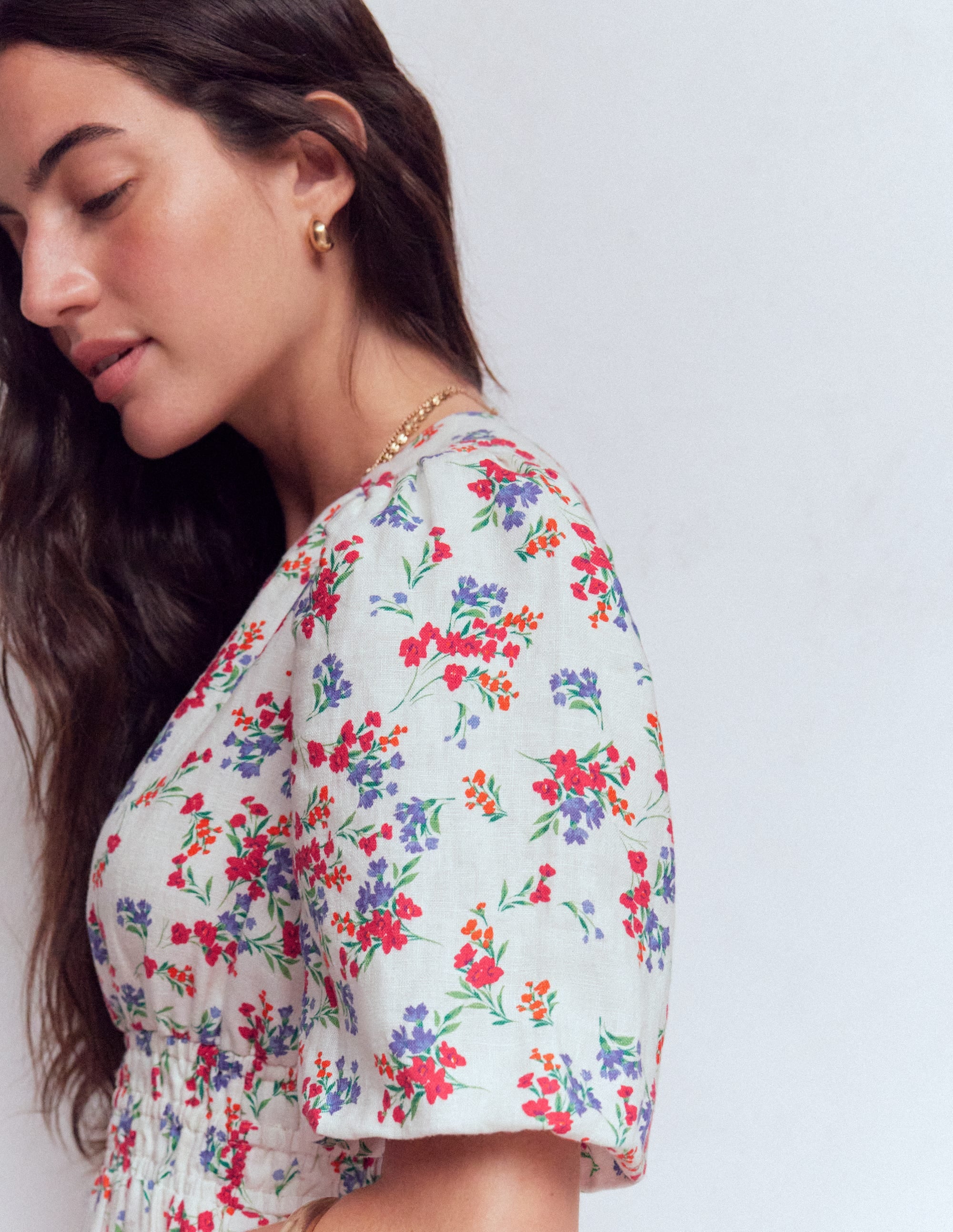 Irene Linen Midi Dress-Ivory, Bloom Scatter - Image 2