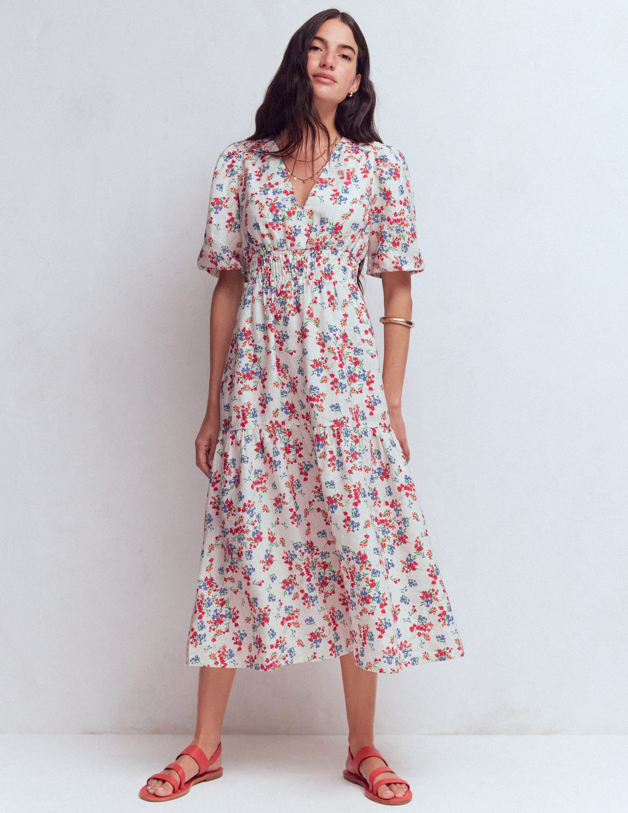 Irene Linen Midi Dress-Ivory, Bloom Scatter - Image 4