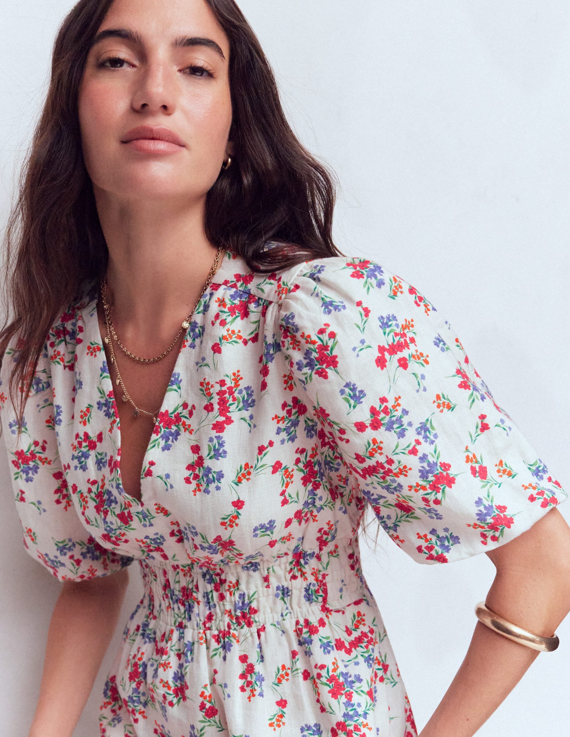 Irene Linen Midi Dress-Ivory, Bloom Scatter - Image 5