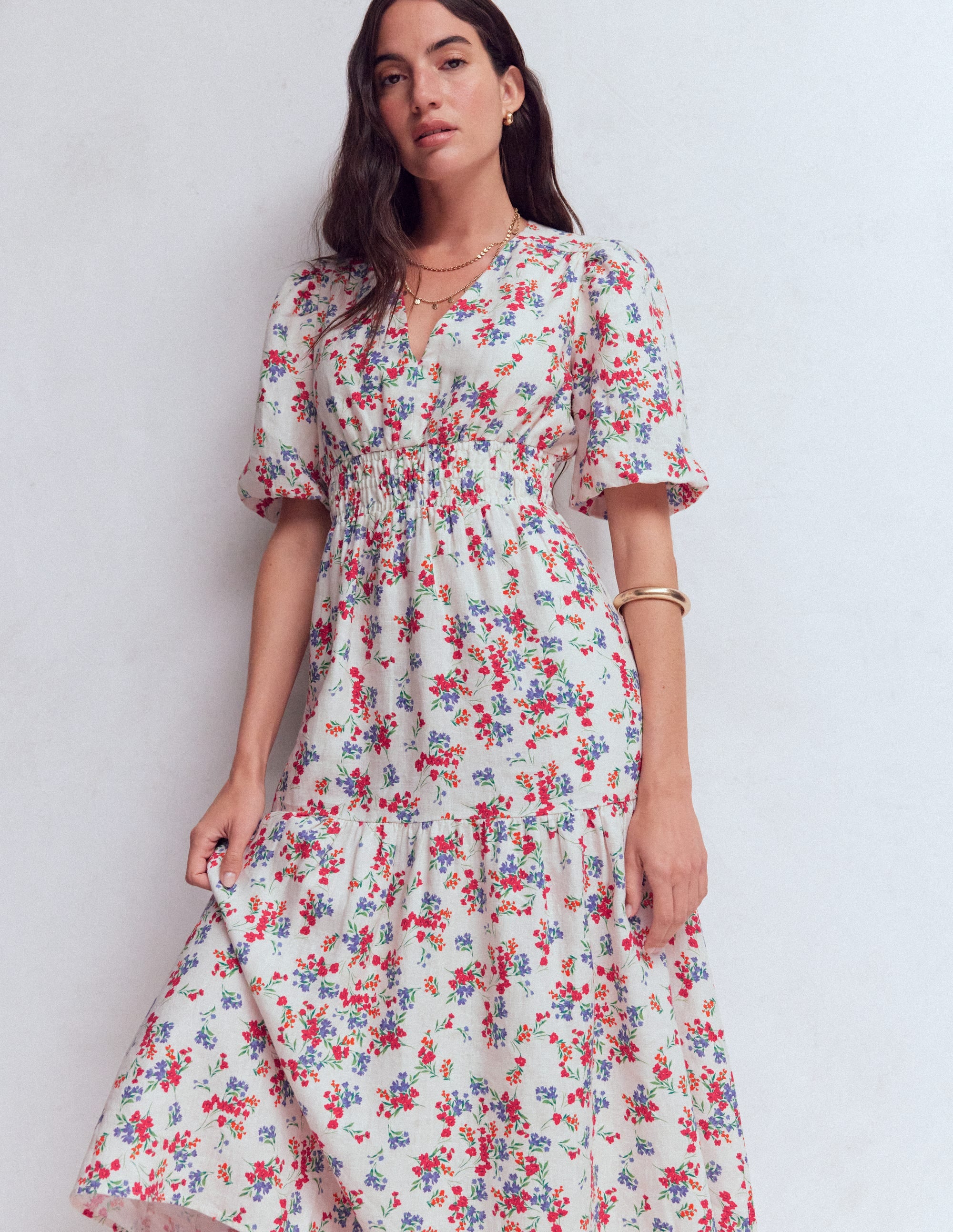 Irene Linen Midi Dress-Ivory, Bloom Scatter - Image 6