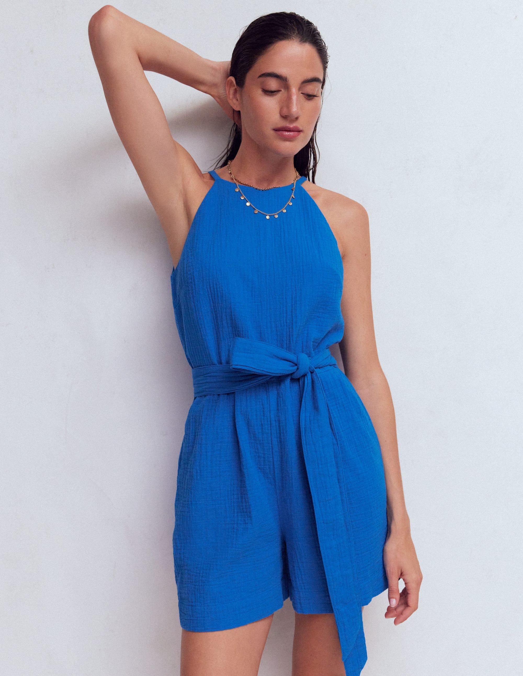 Rosa Double Cloth Playsuit-Kingfisher Blue - Image 1