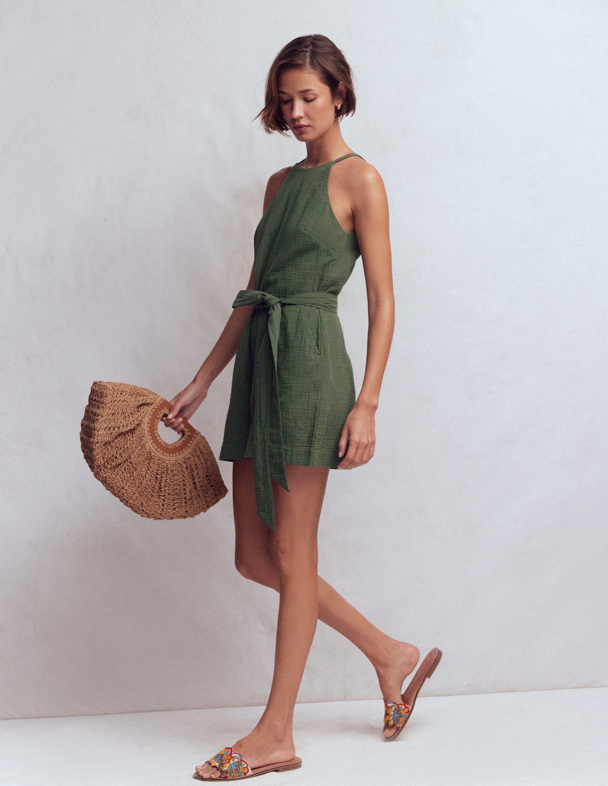 Rosa Double Cloth Playsuit-Hunter Green-1
