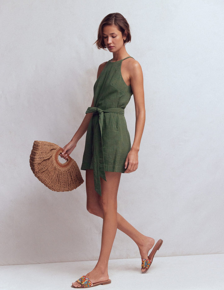 Rosa Double Cloth Playsuit-Hunter Green