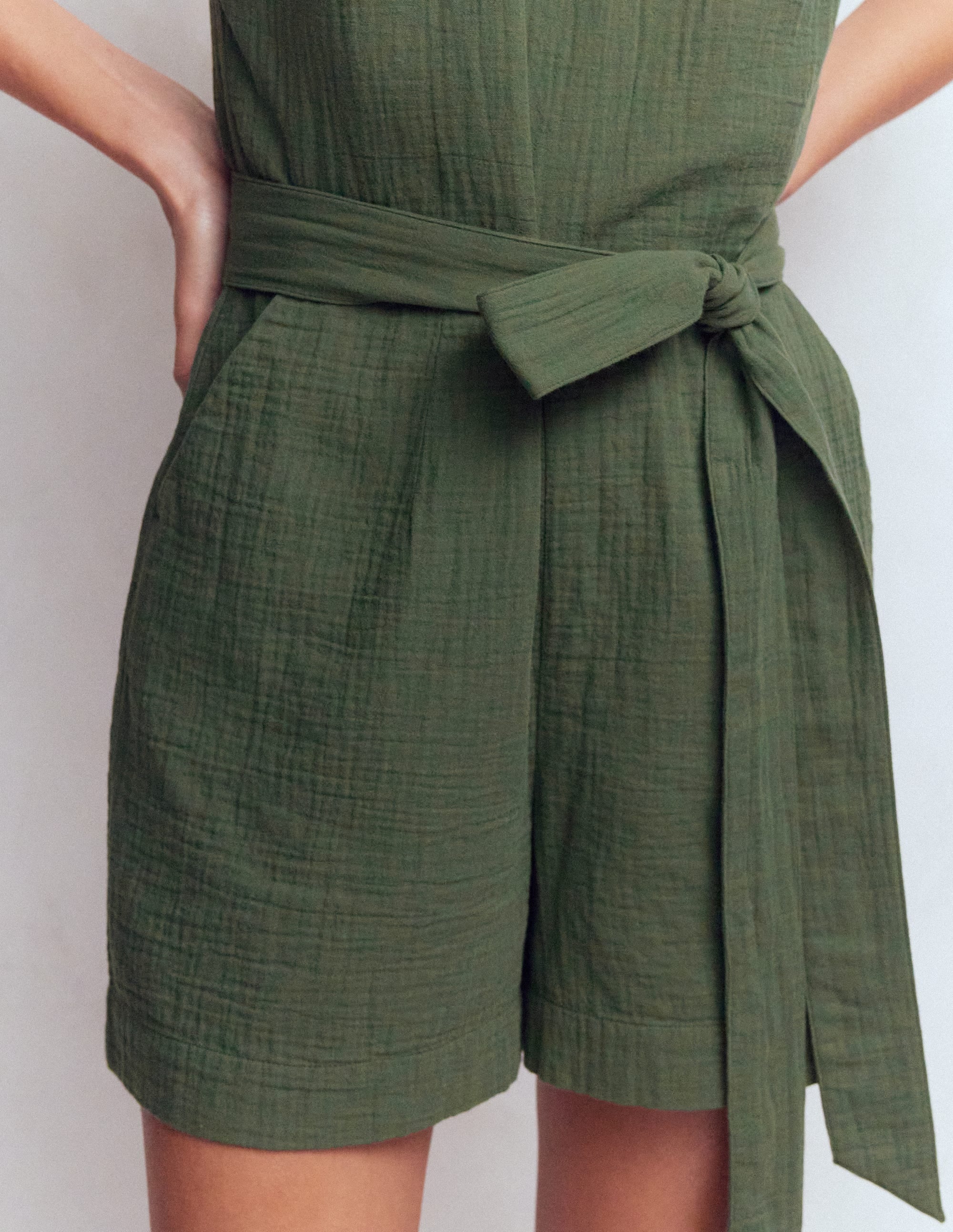 Rosa Double Cloth Playsuit-Hunter Green - Image 2
