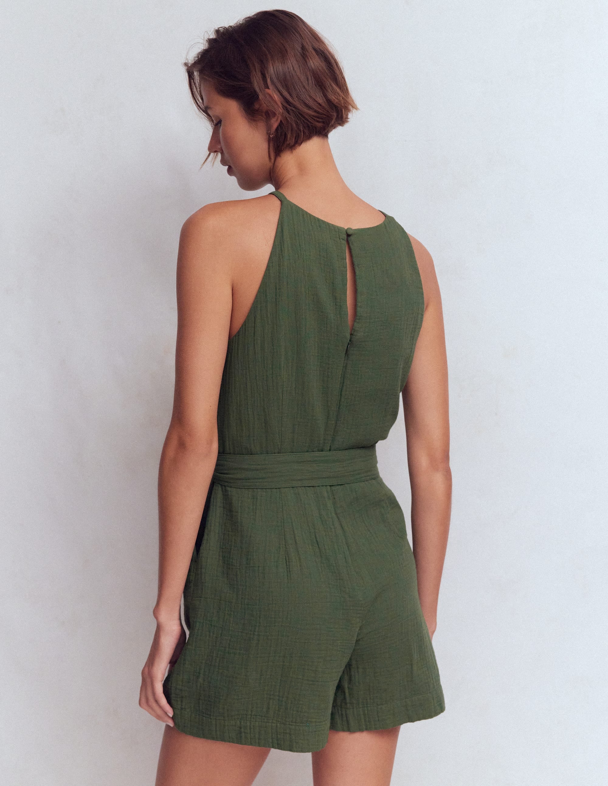 Rosa Double Cloth Playsuit-Hunter Green - Image 3